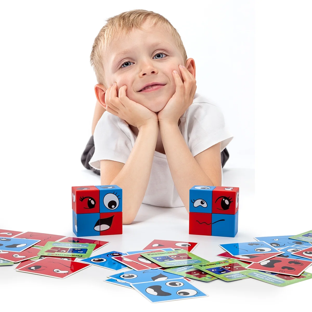 PicassoTiles Mix and Match 8 Piece Magnetic Emoticon Sensory Toy Puzzle Cube Set Ages 3+
