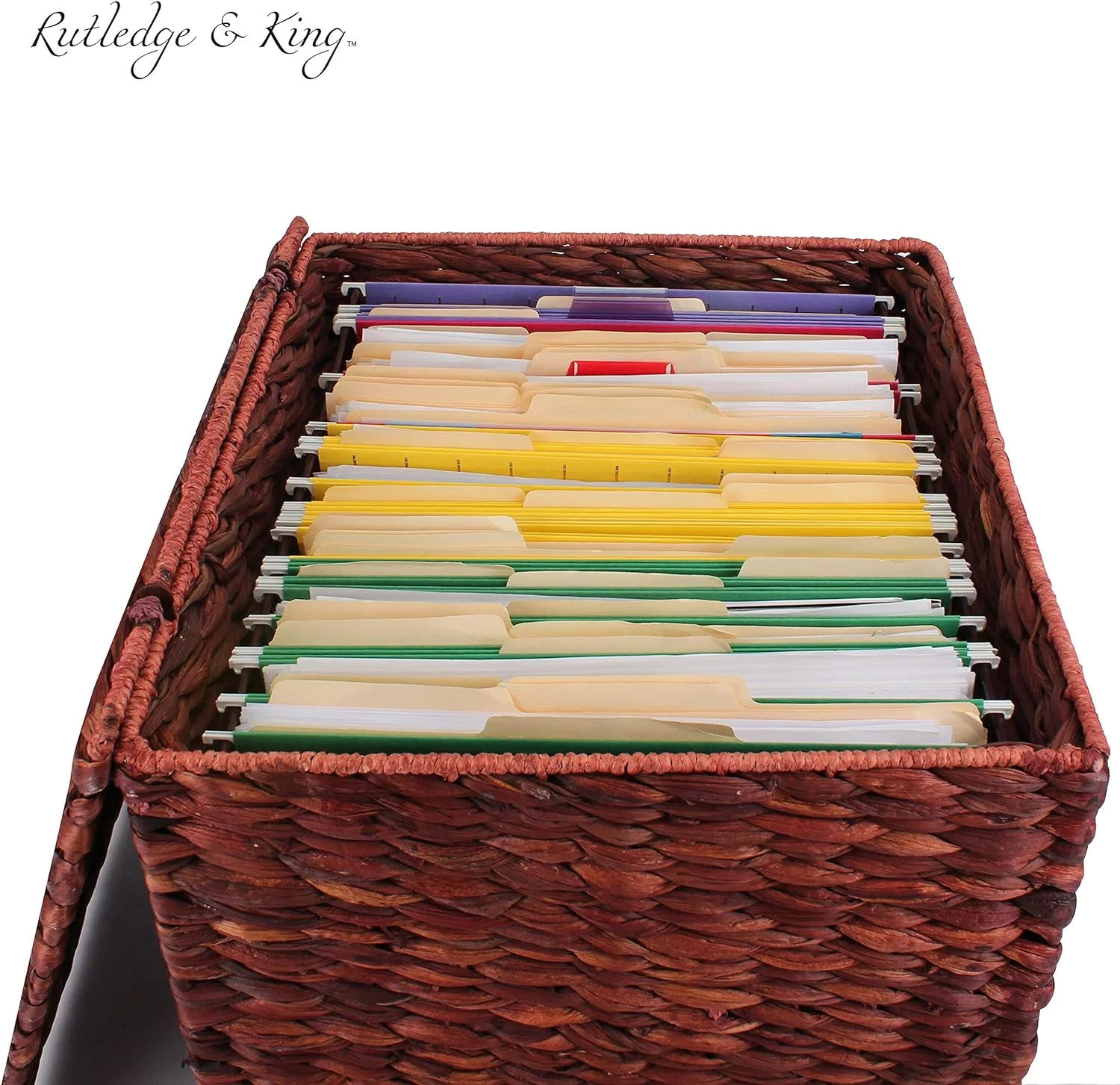 Seagrass  File Cabinet - Home Filing Cabinet - Hanging File Organizer - Home And Office Wicker File Cabinet - Water Hyacinth Storage Basket For File Storage (Russet Brown)