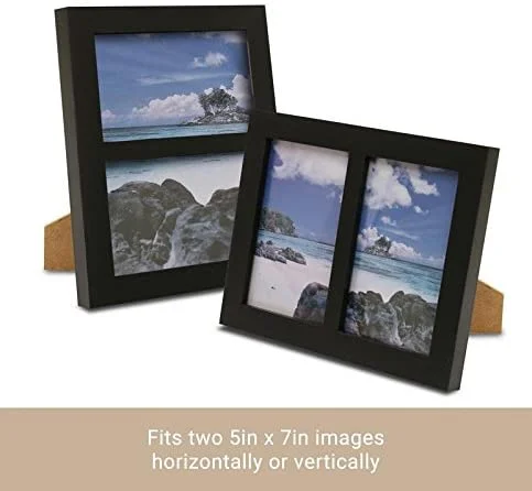 Klikel Photo Collage Frame - Black Wooden Wall Frame - 2 Openings – 5x7 Pictures - Decorative Family Picture Frame
