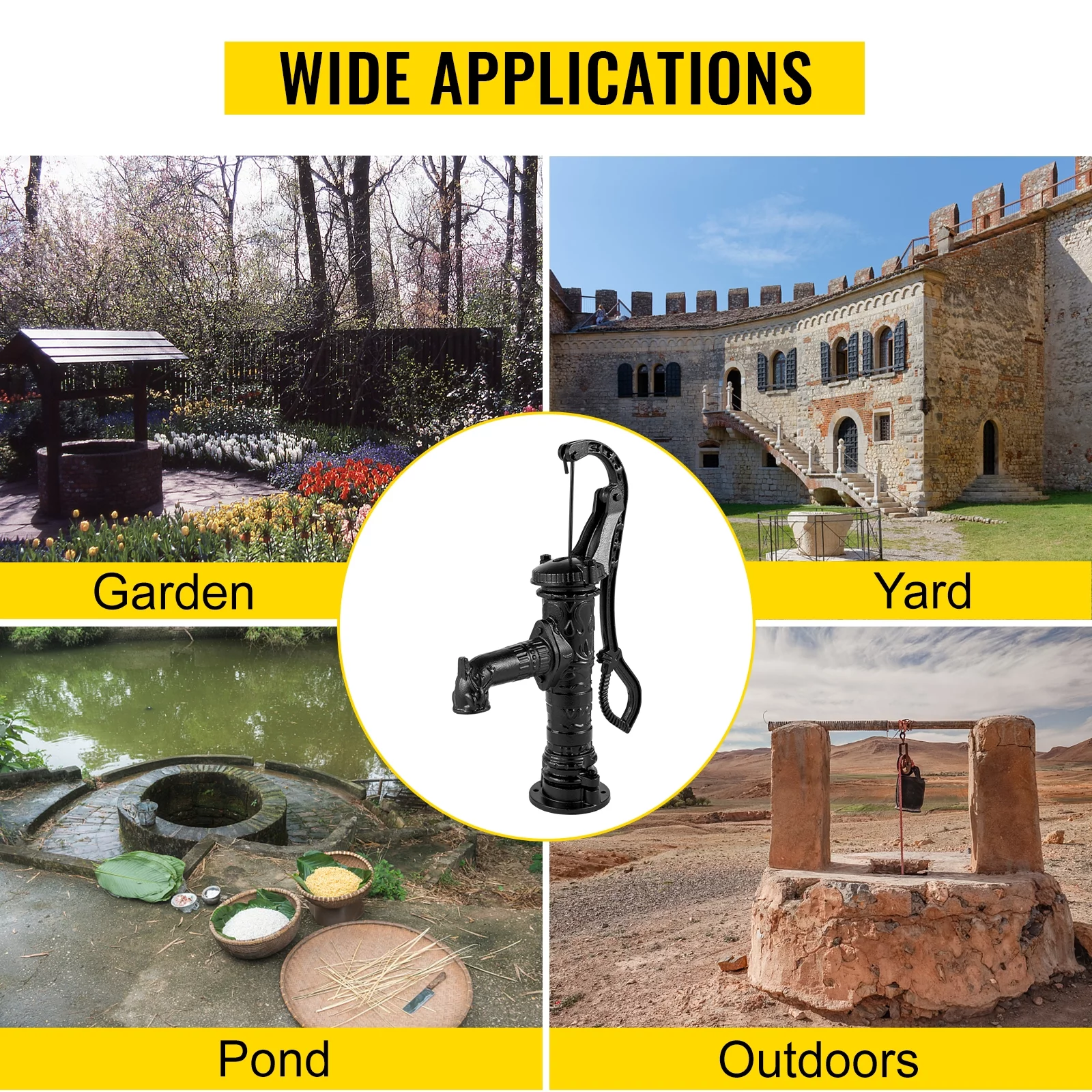 BENTISM Antique Hand Water Pump Pitcher Pump Cast Iron for Yard Ponds Garden Black