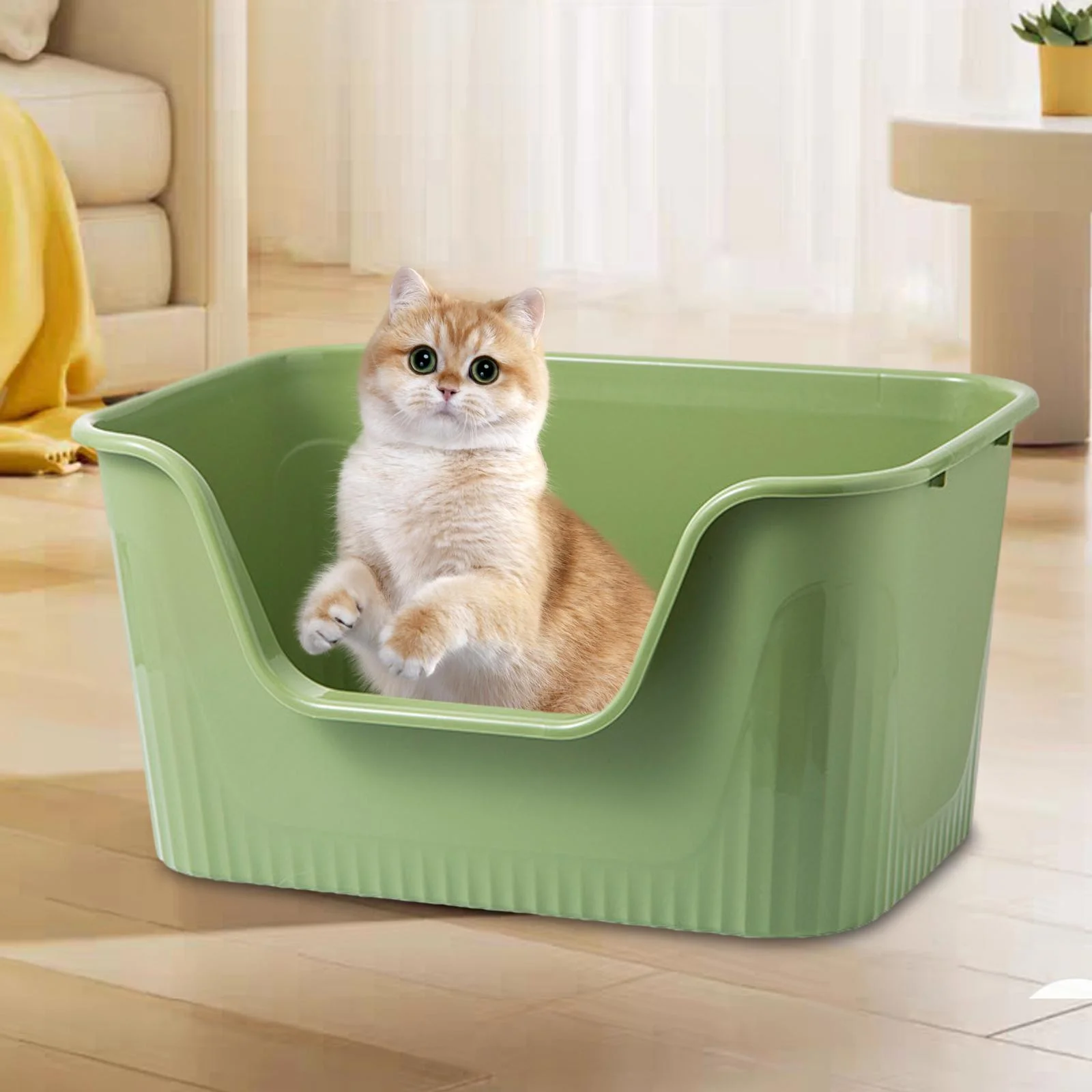 Toysmith Open Cats es Front Opening Bedpan Easy Access High Sided Cat Toilet Sandbox Semi Enclosed Pet Litter Pan Green S