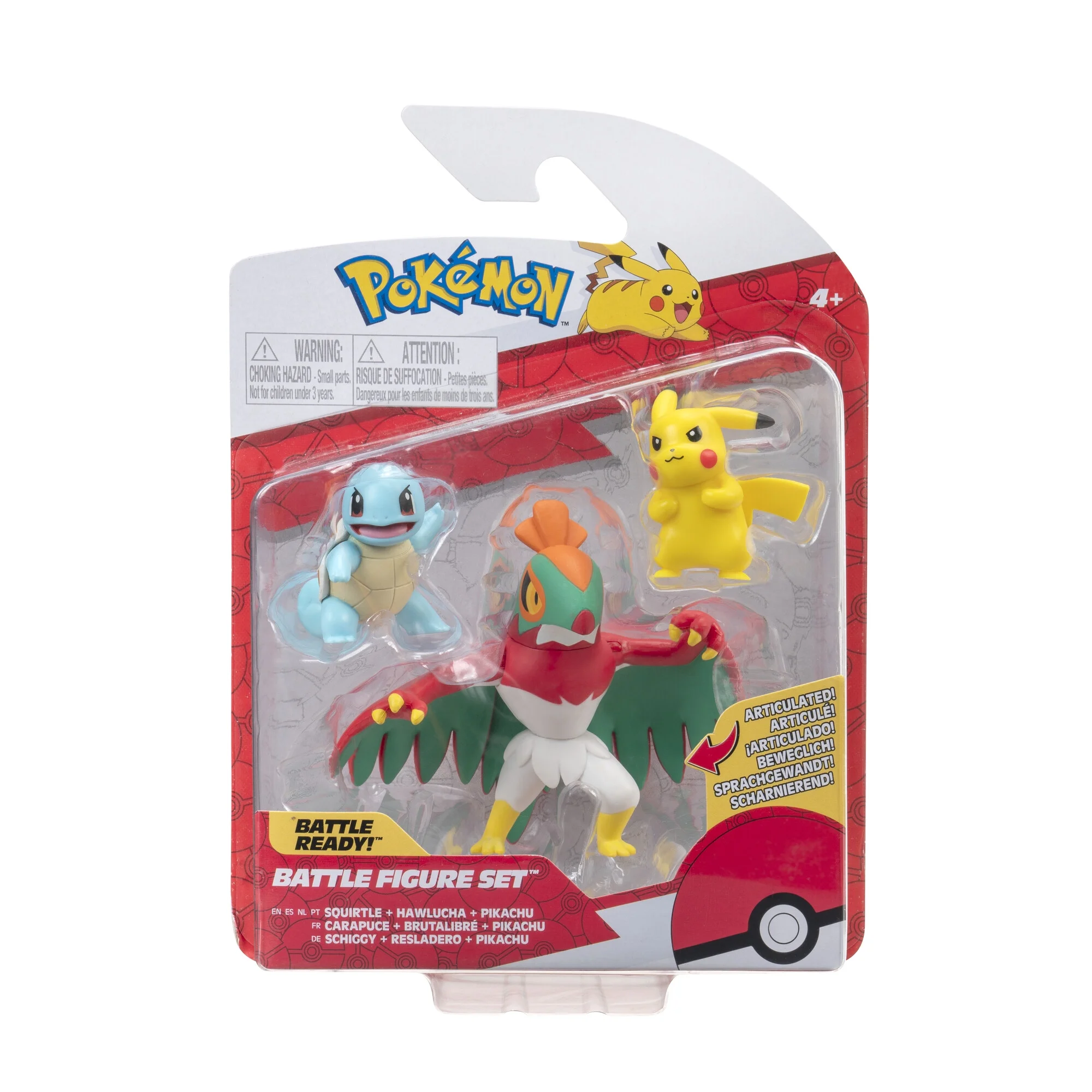 Pokemon Battle Figure 3 Pack - Features 2 inch Pikachu, Squirtle and 3 inch Hawlucha