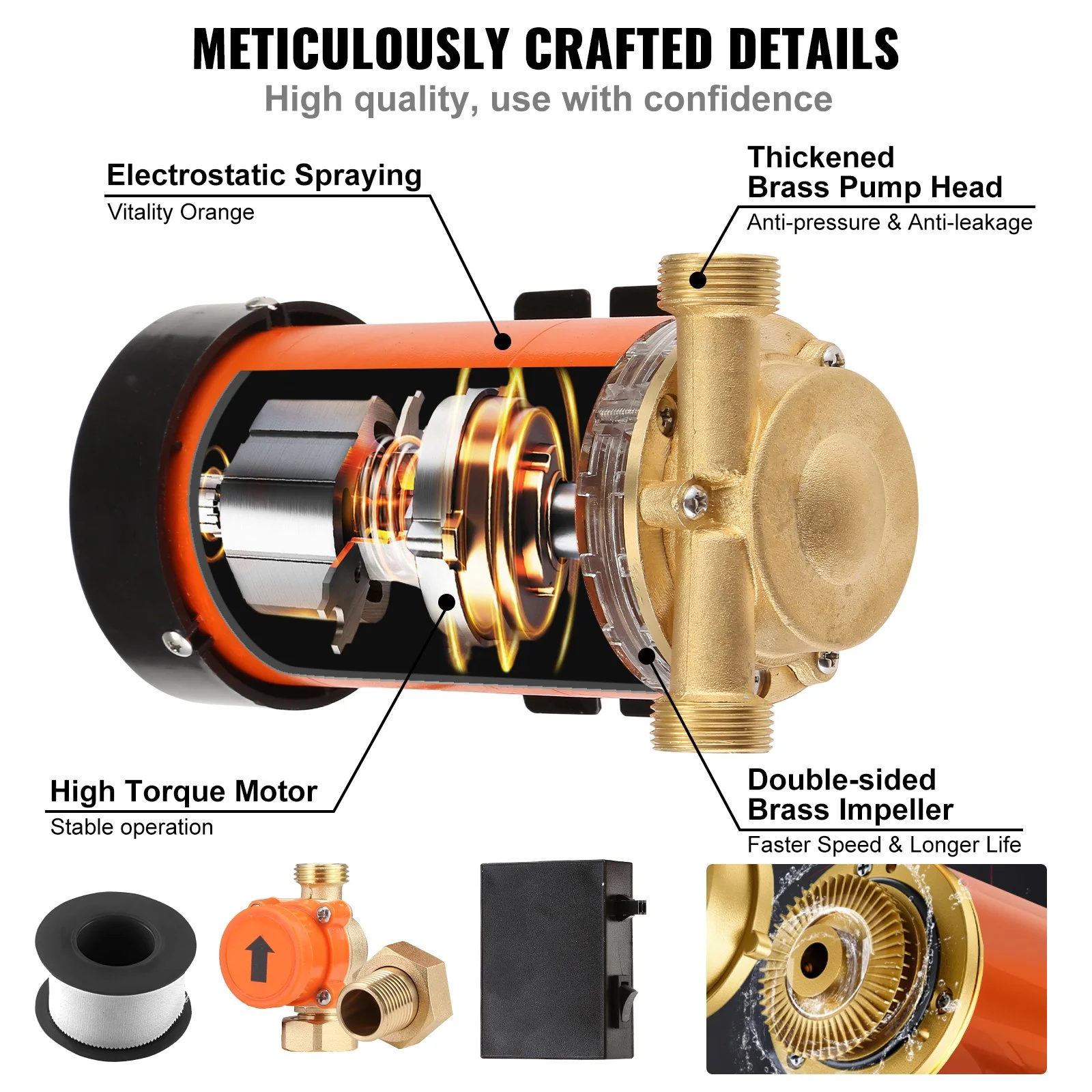 VEVOR 120W Water Pressure Booster Pump, 110V AC - 396 GPH, 21.75 PSI with Max Flow 25 L/min, Automatic Household Pump for Whole House and Shower, Includes Water Flow Switch