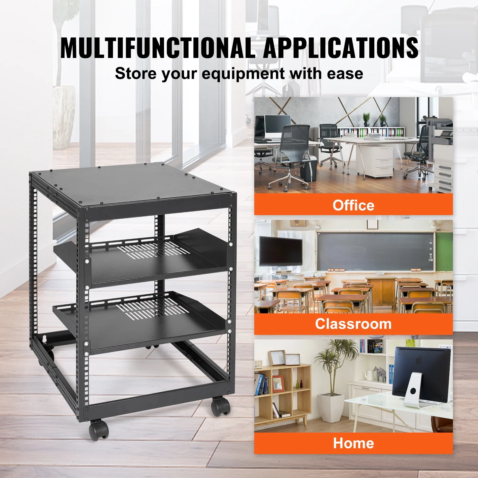 BENTISM 12U Open Frame Server Rack, 15''-40'' Adjustable Depth, Free Standing or Wall Mount Network Server Rack, 4 Post AV Rack with Casters