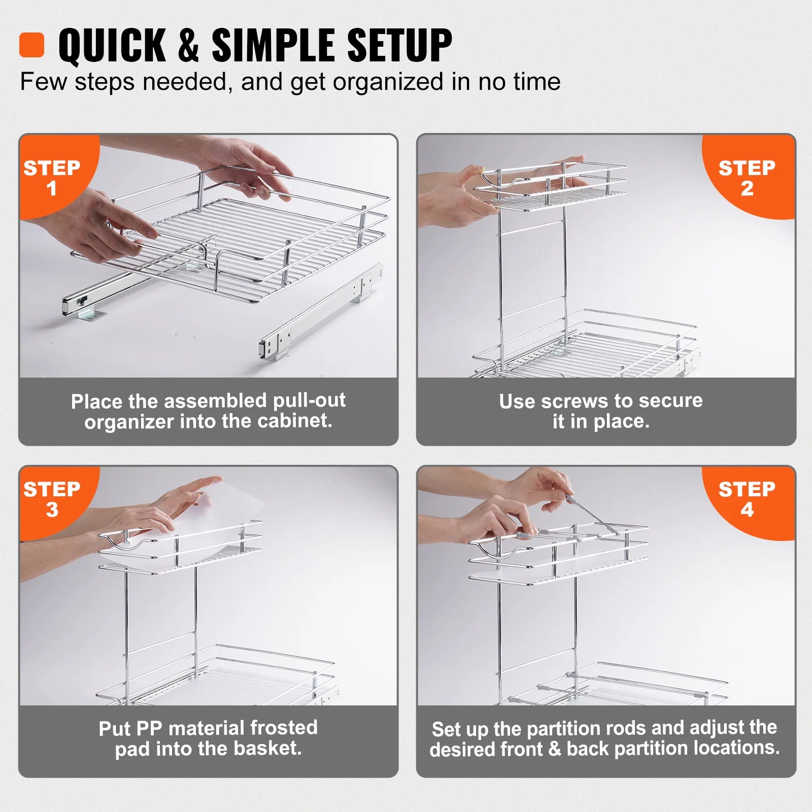 SKYSHALO 12x17 inch Drawer Basket 2-Tier Wire Pull Out Cabinet Under Sink Organizer