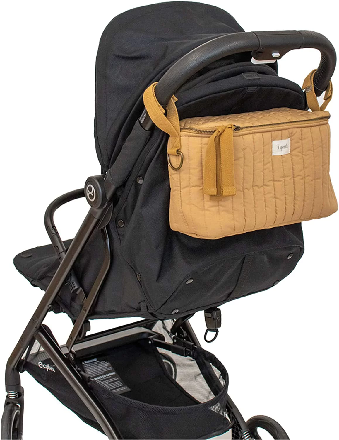 3 Sprouts Universal Quilted Stroller Caddy Organizer with 2 Cup Holders and Adjustable Shoulder Strap in Mustard