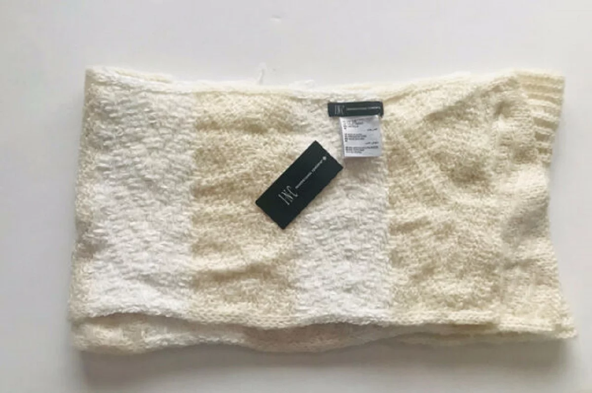 INC International Concepts Women's Chenille Striped Stitch Muffler Scarf, Ivory