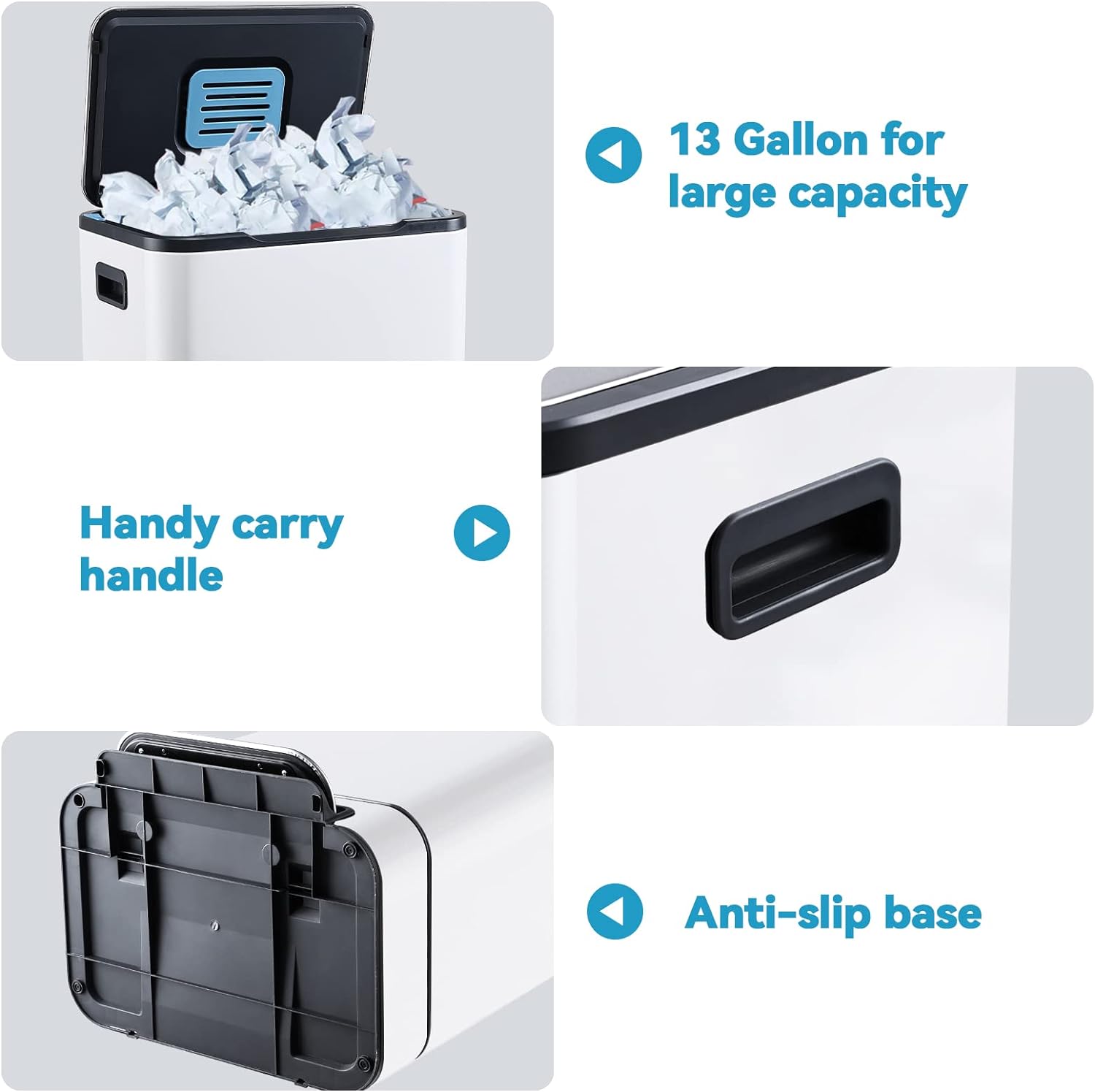 YiSHOP Kitchen Trash Can 13.2 Gallon Stainless Steel Garbage Bin with Soft Slow Lid, 50 Liter Pedal Trash Can, Durable Pedal, Removable Plastic Inner Bucket Waste Bin for Office, Kitchen, White