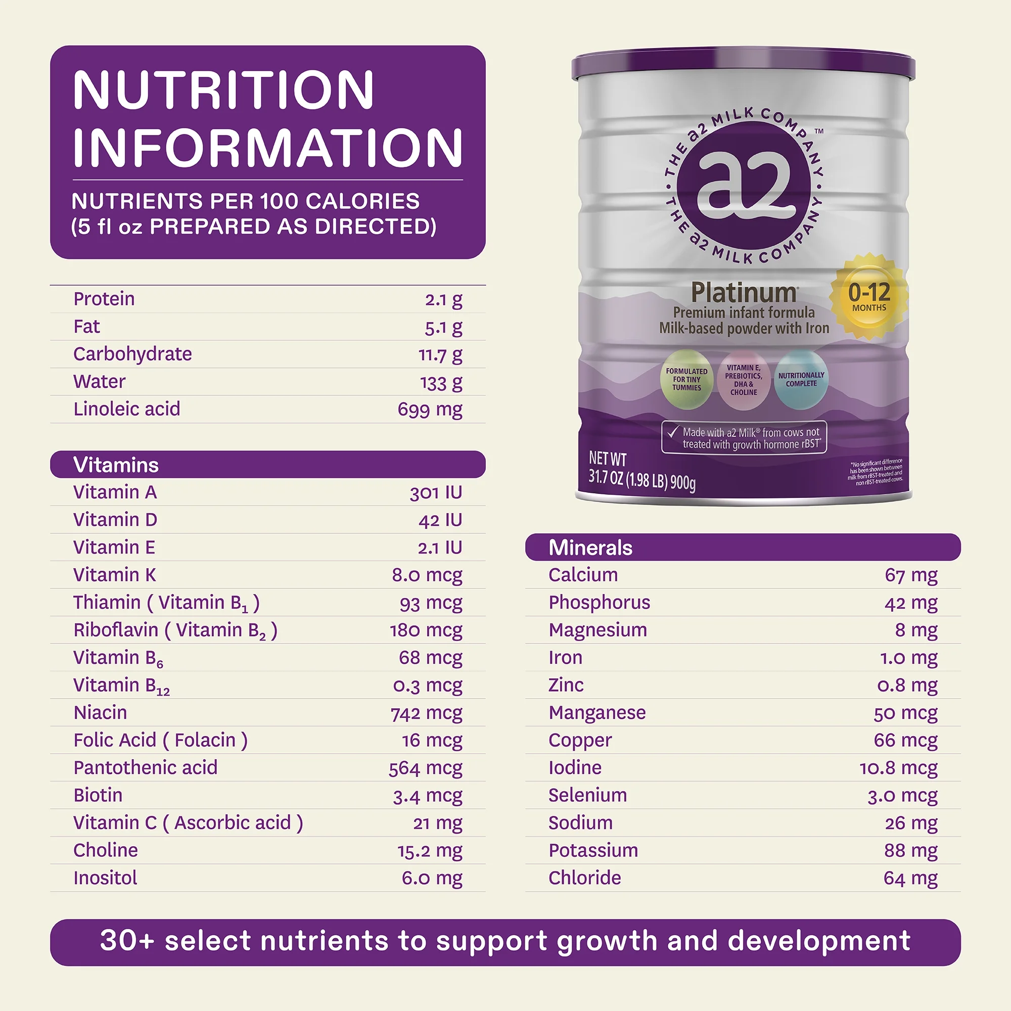 A2 Milk Platinum® Premium Infant Formula Powder, 0-12 Months, 31.7 oz Can