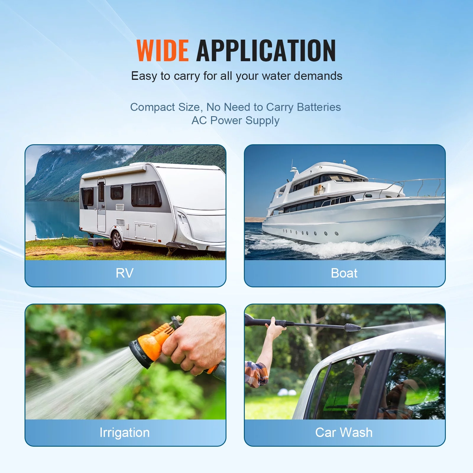 BENTISM Water Diaphragm Pump, 110V AC, 3.3 GPM Flow, 45 PSI (40-80 PSI Adjustable), 1/2