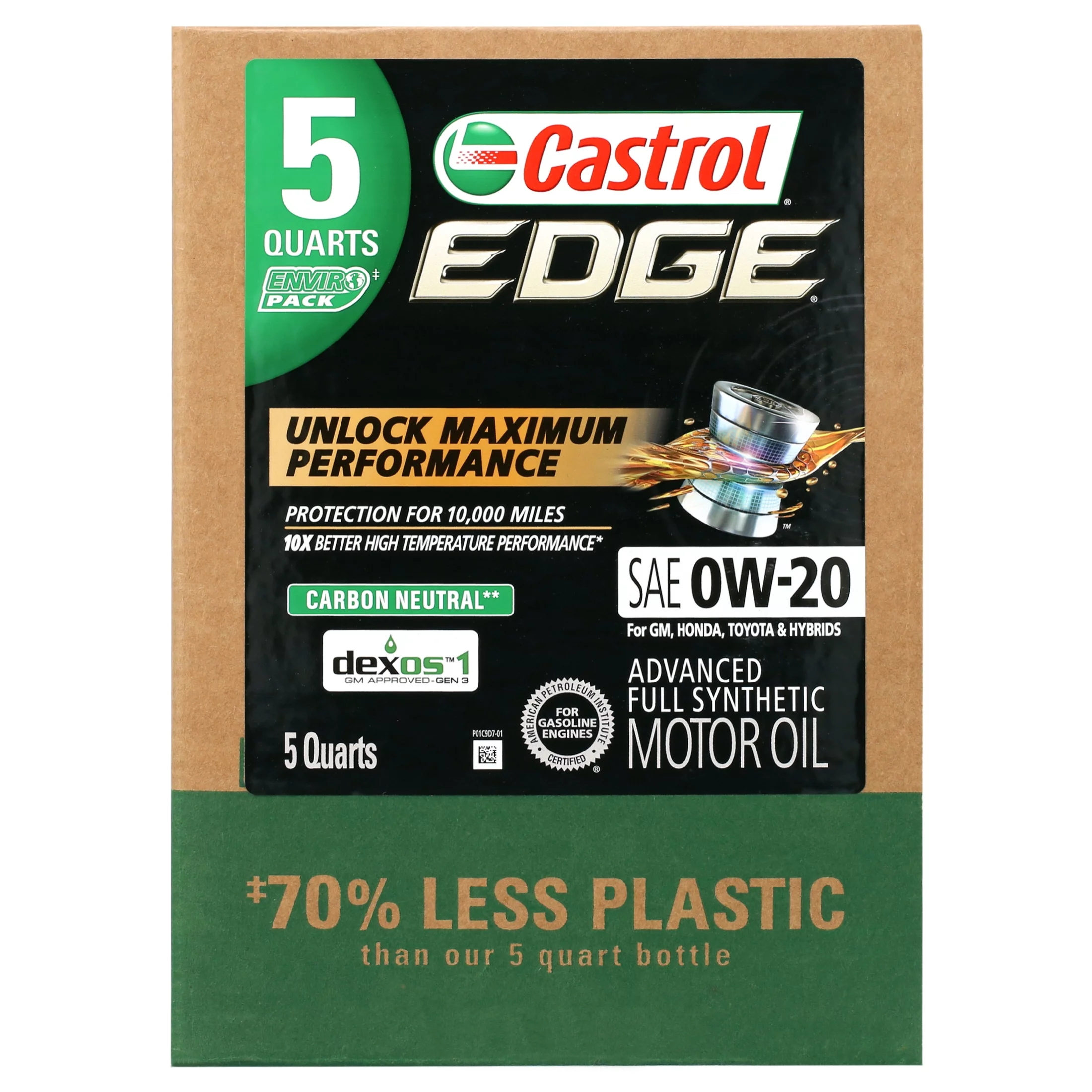 Castrol Edge 0W-20 Advanced Full Synthetic Motor Oil, 5 Quarts Eco Pack, Case of 3