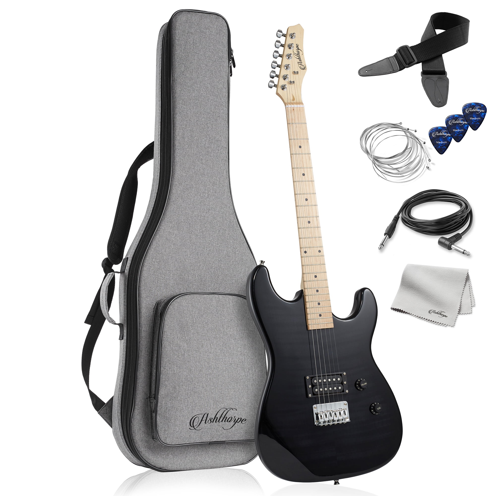 Ashthorpe 39-Inch Electric Guitar - Black, Full-Size Guitar Package with Humbucker Pickup