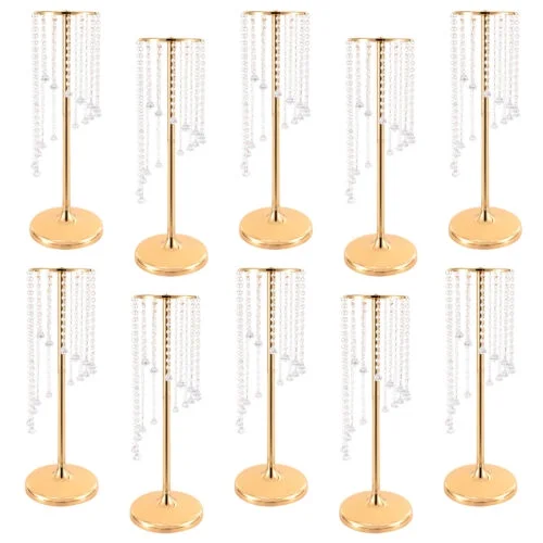 10Pcs 27.5 inch Tall Crystal Flower Vase For Wedding Centerpieces Gold Vases