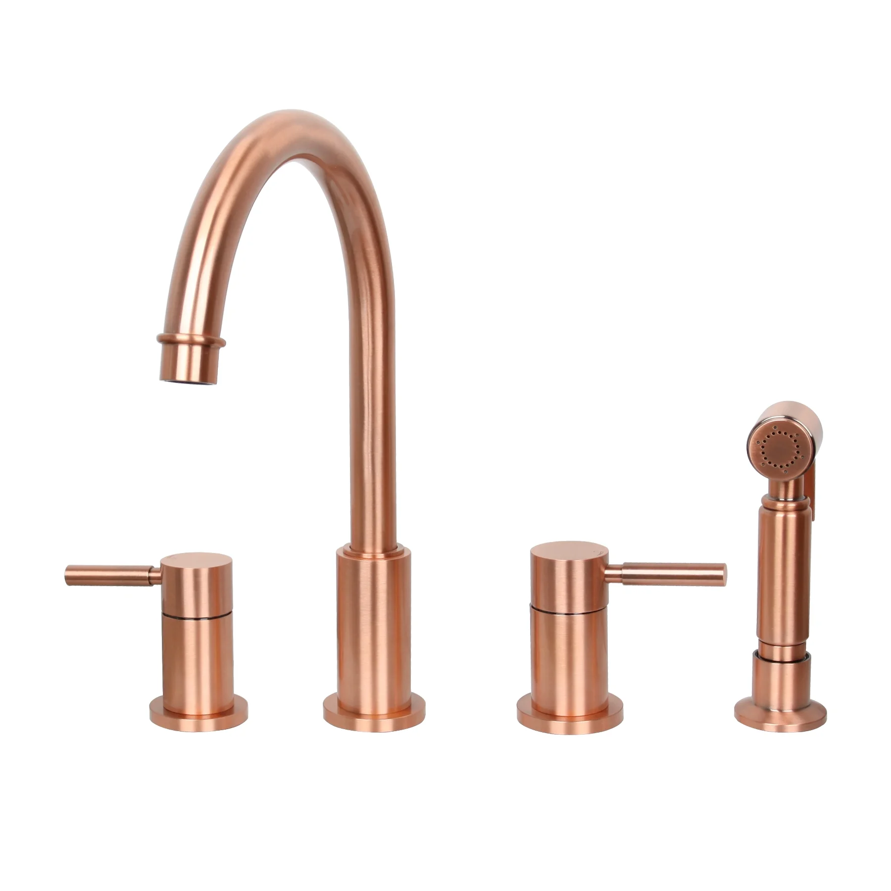 Akicon Two-Handles Copper Widespread Kitchen Faucet with Side Sprayer Copper Copper Finish