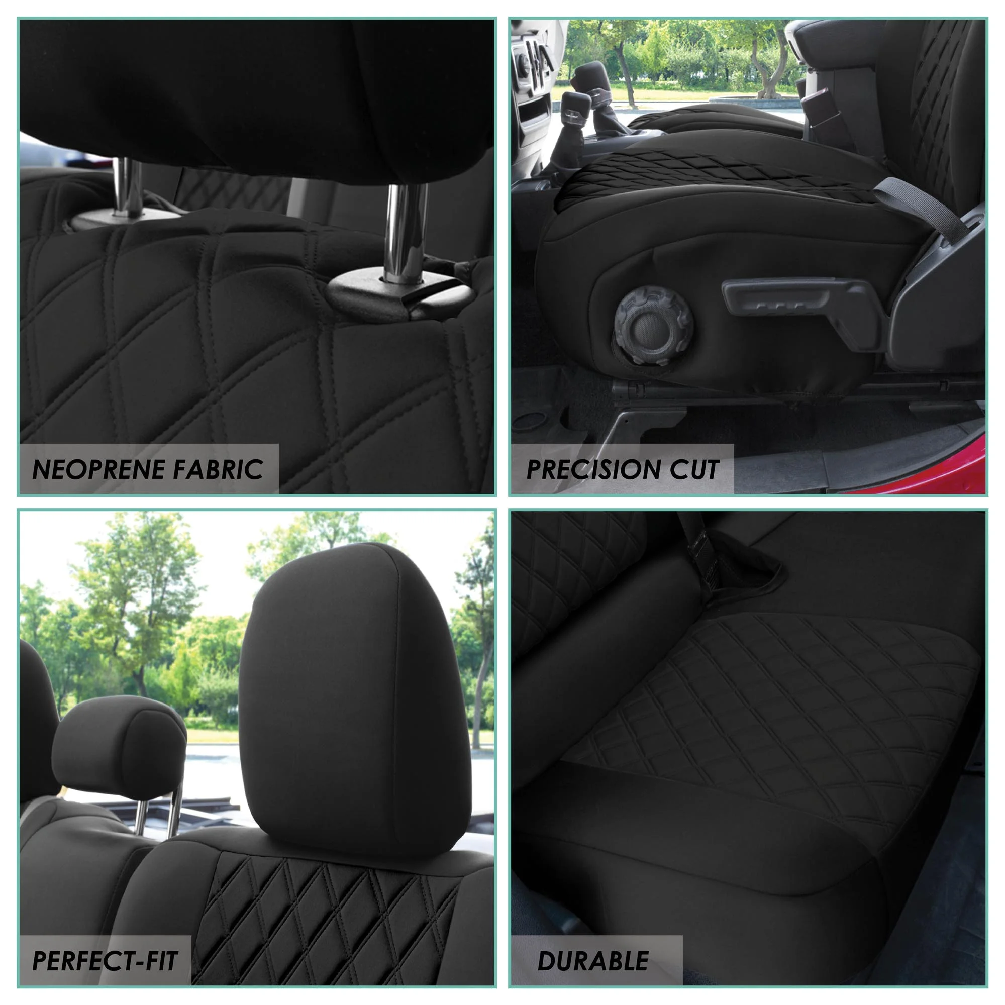 For 2020-2024 Jeep Gladiator FH Group Neoprene Waterproof Custom Fit Car Seat Covers - Full Set Black