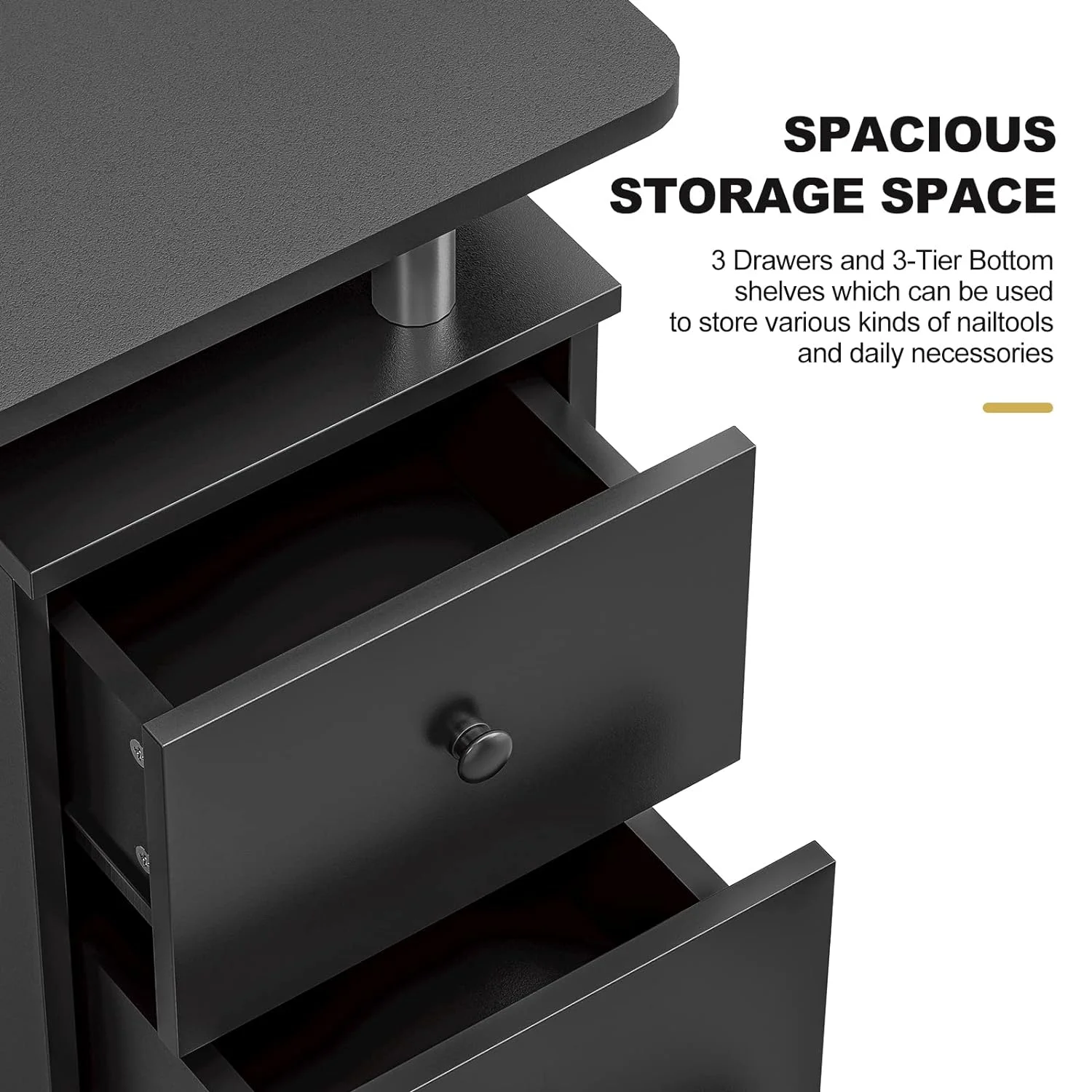 Paddie Manicure Table Set, Nail Beauty Manicure Desk Nail Table Station with No Wheels Chair for Nail Tech w/Electric Downdraft Vent, Foldable Nail Arm Rest, Lockable Wheels