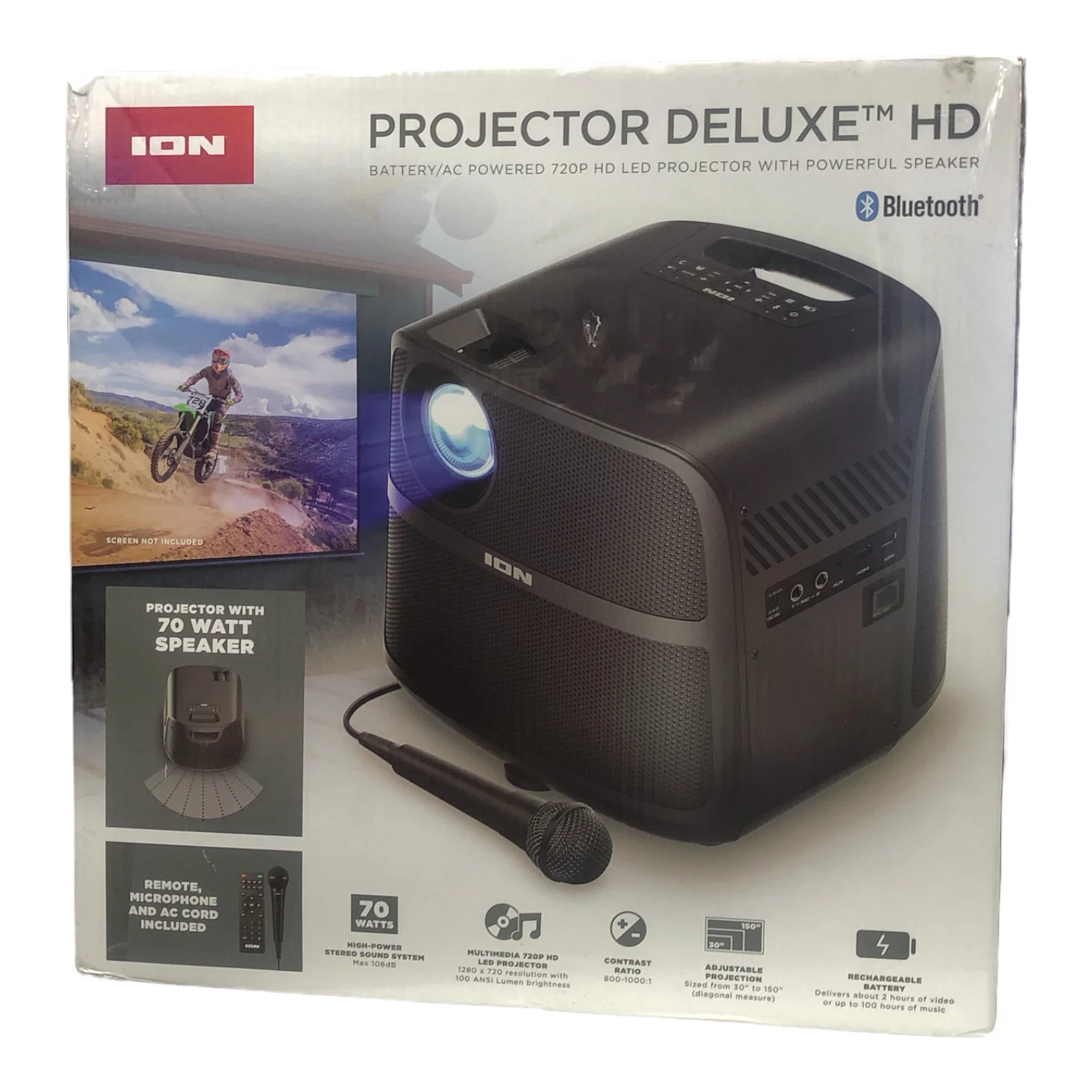 Restored ION Audio Projector Deluxe HD Battery/AC Powered 720p HD LED Bluetooth-enabled (Refurbished)