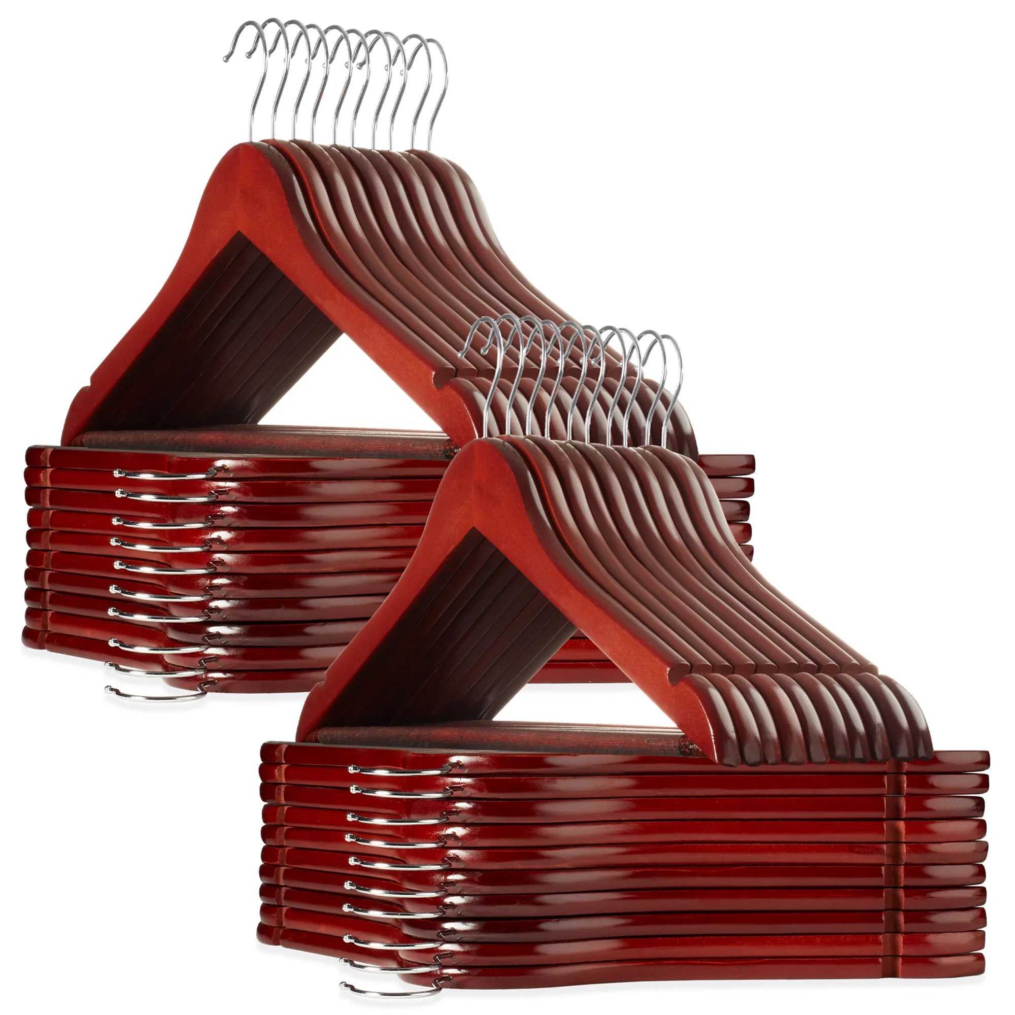 Casafield 40 Wooden Suit Hangers, Cherry - Non-Slip Pant Bar & Swivel Hook