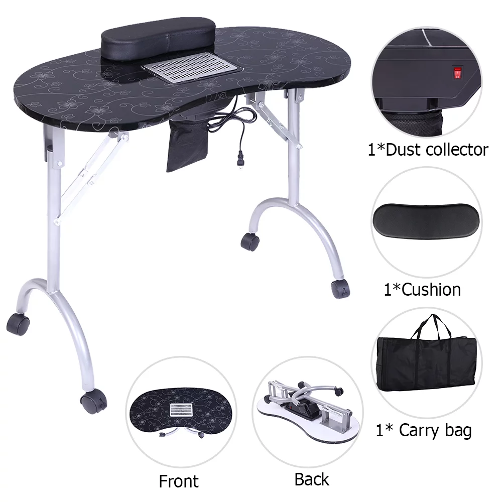 UBesGoo Manicure Nail Table w/Electric Dust Collector, Foldable Home Nail Beauty Technician Desk, Spa Salon Workstation