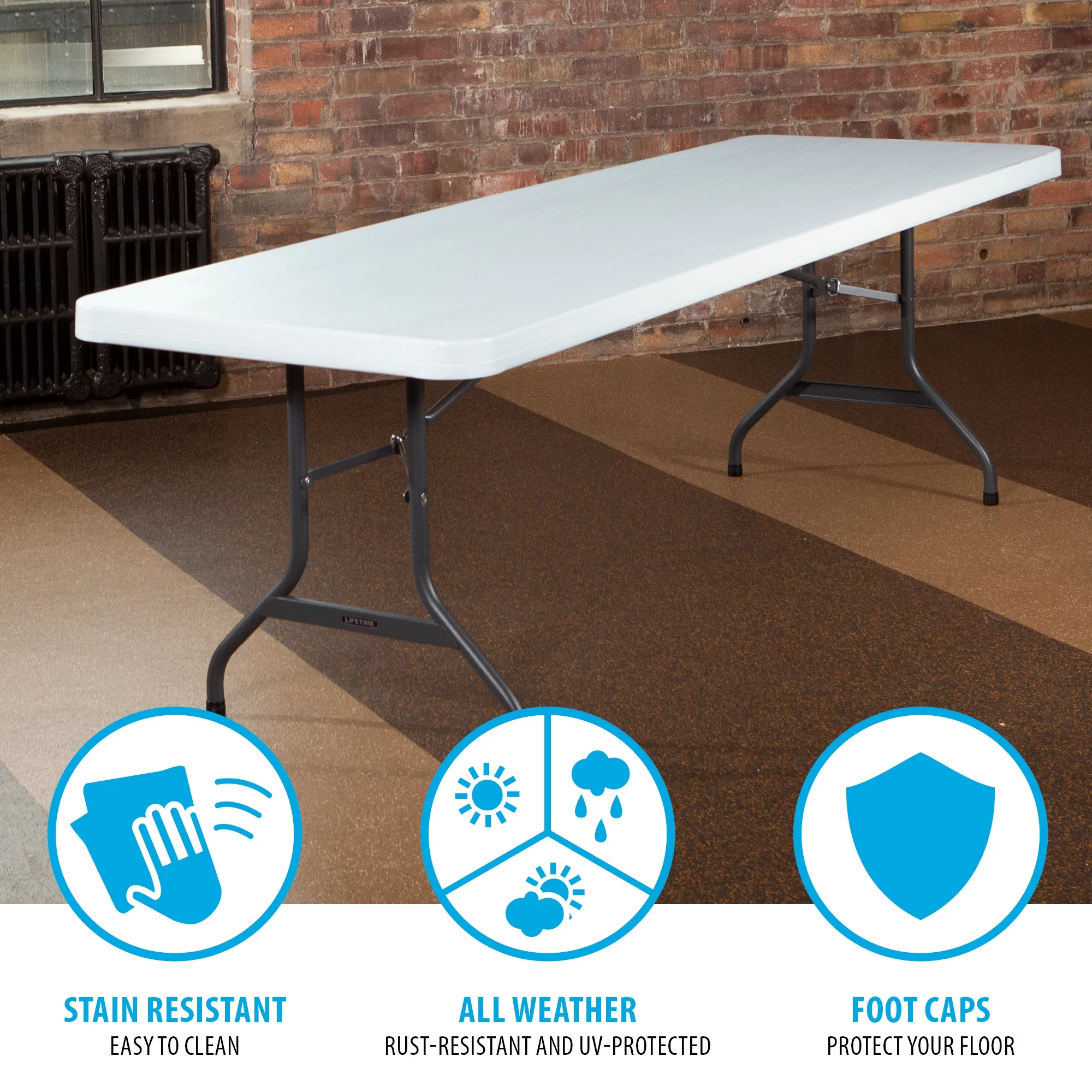 Lifetime 8 Foot Rectangle Folding Table, Indoor/Outdoor Commercial Grade, White Granite (22980)