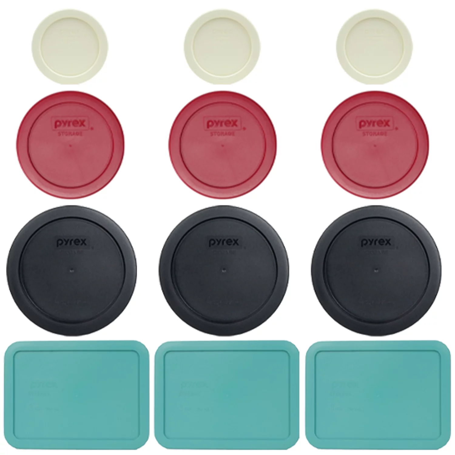 Pyrex 12 1-Cup, 2-Cup, 3-Cup, and 4-Cup Plastic Lid Bundle in Various Colors