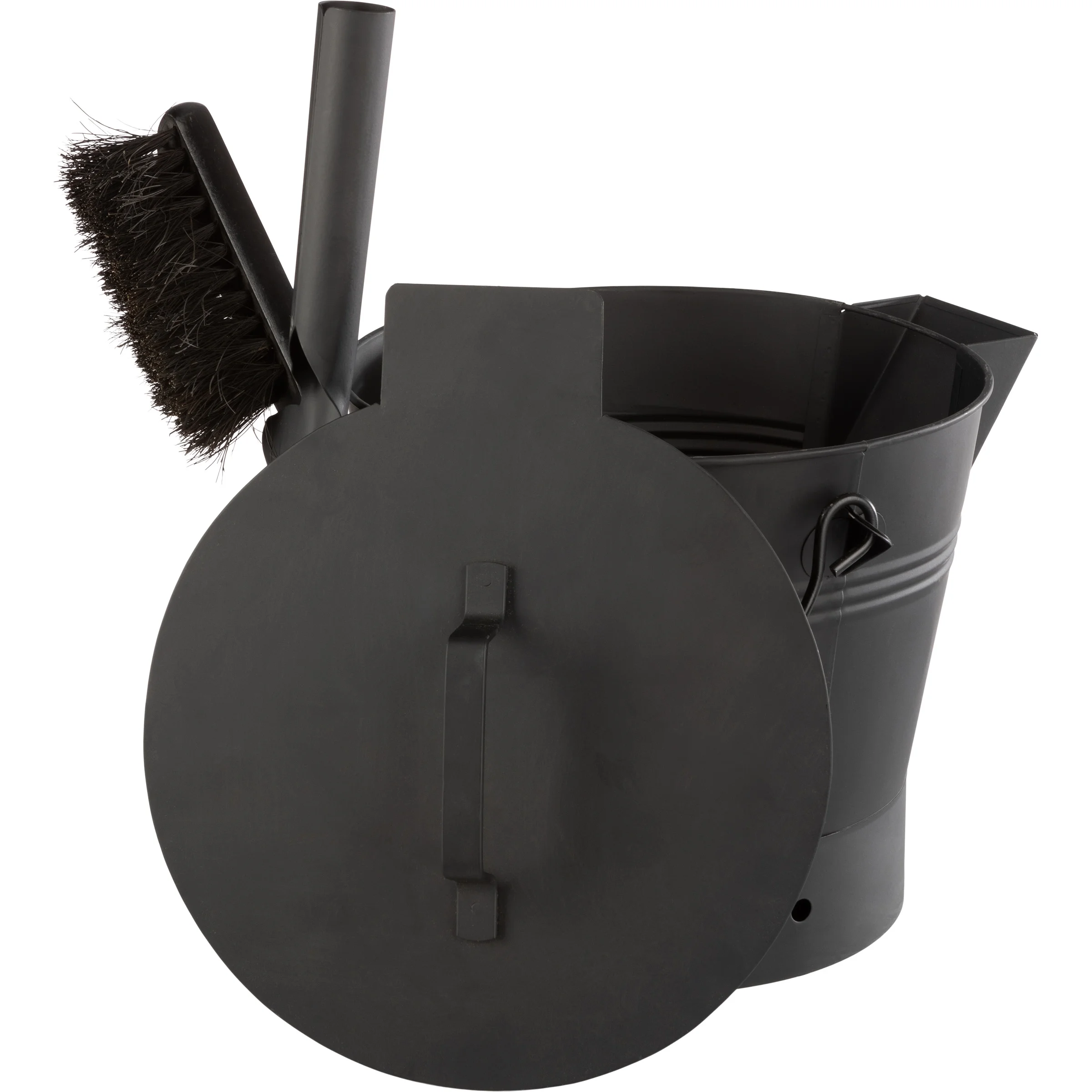 Pure Garden 2.11Gal Metal Ash Bucket with Lid, Broom, and Shovel (Black)