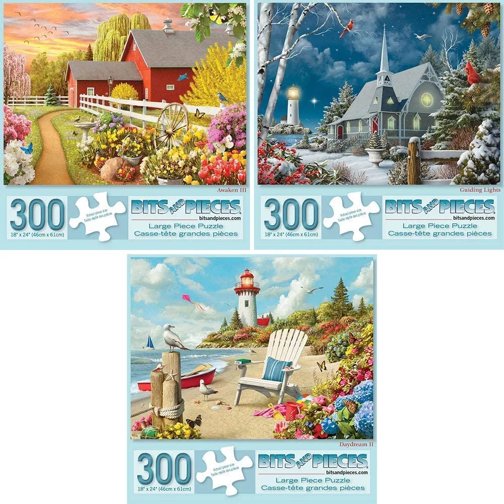 Bits and Pieces - Value Set of Three (3) 300 Piece Jigsaw Puzzles for Adults - Each Puzzle Measures 18
