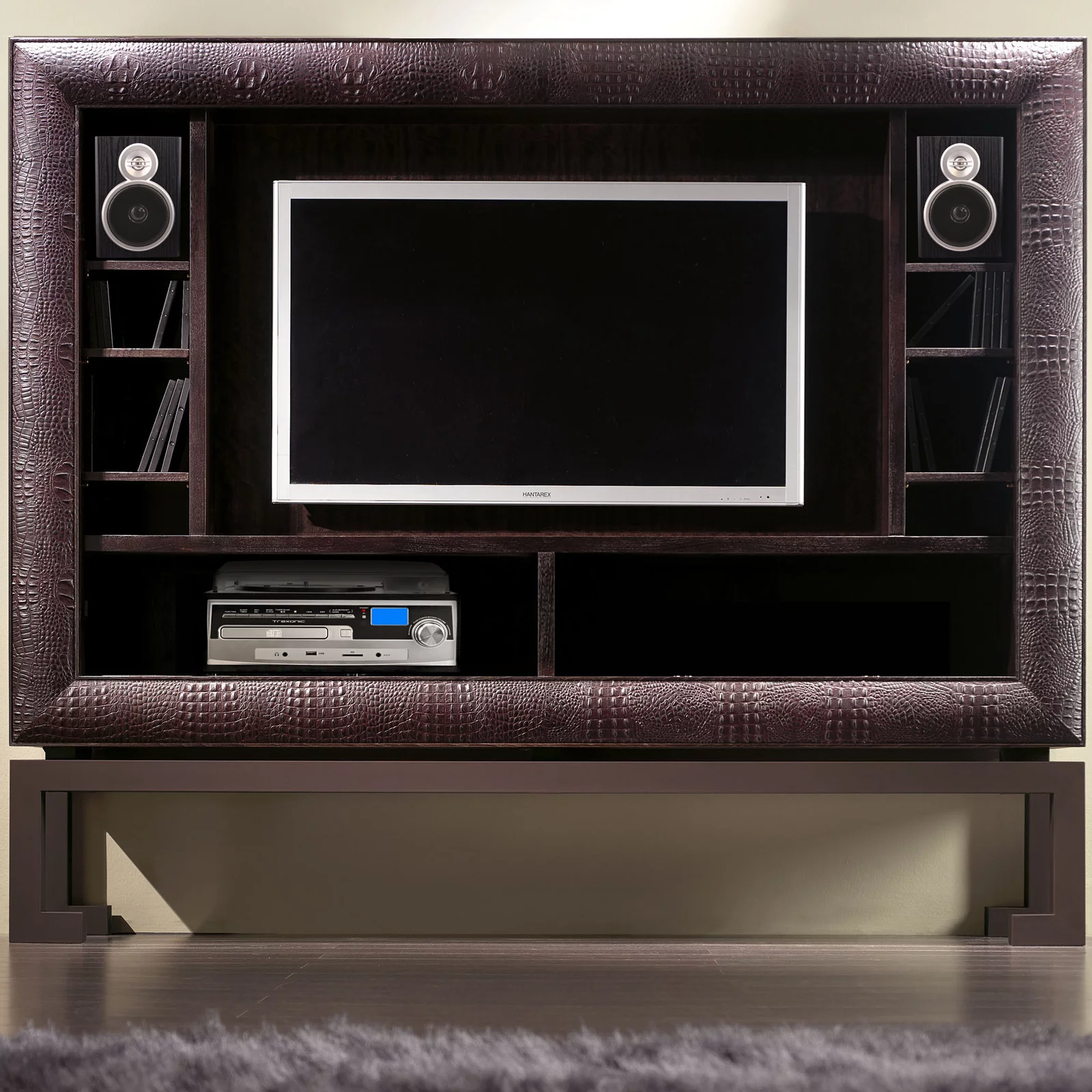 Trexonic 85104744M 3-Speed Turntable with Wired Shelf Speakers, Black