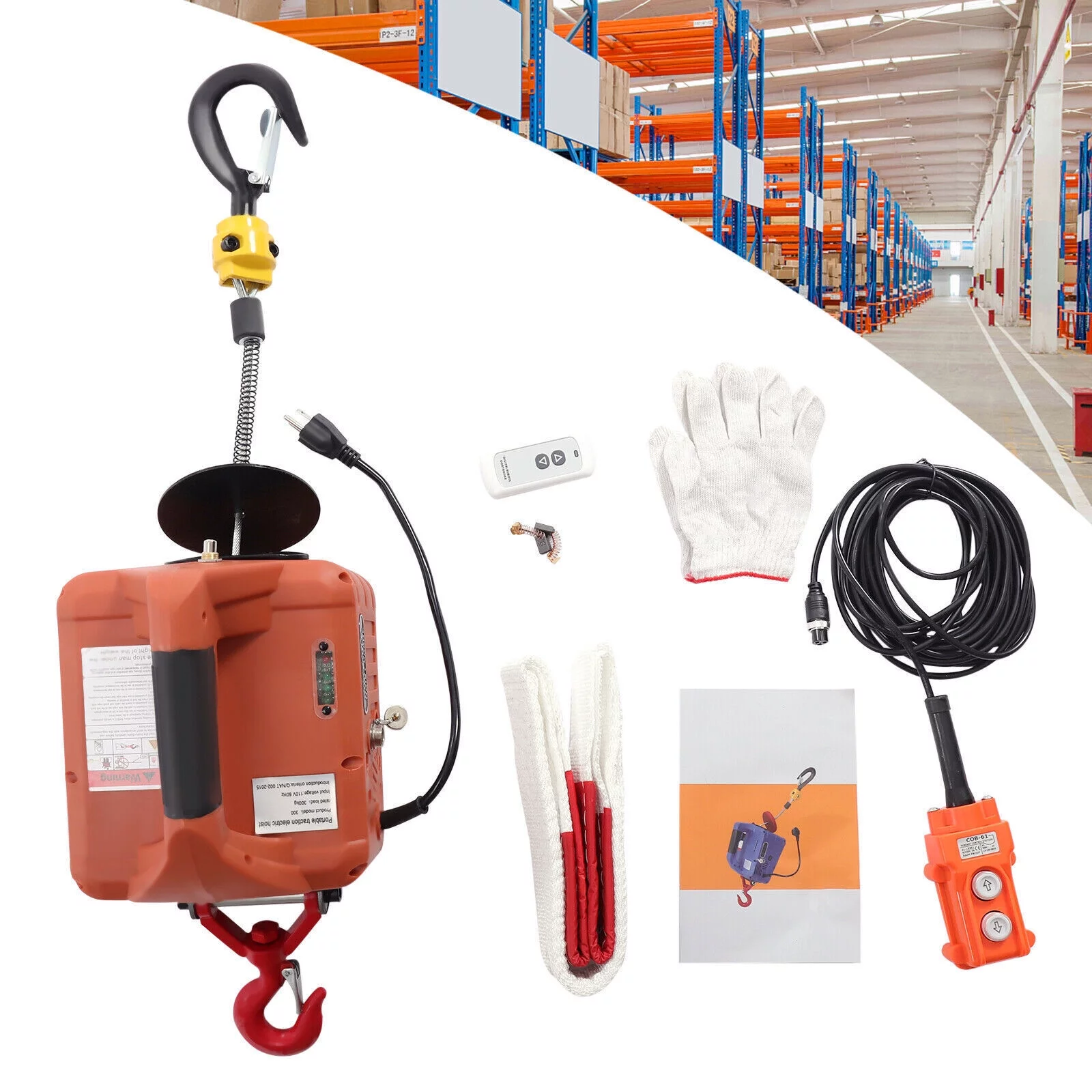 DENEST 3-in-1 Electric Hoist Winch Portable Crane 1100lbs 25ft w/ Remote Control