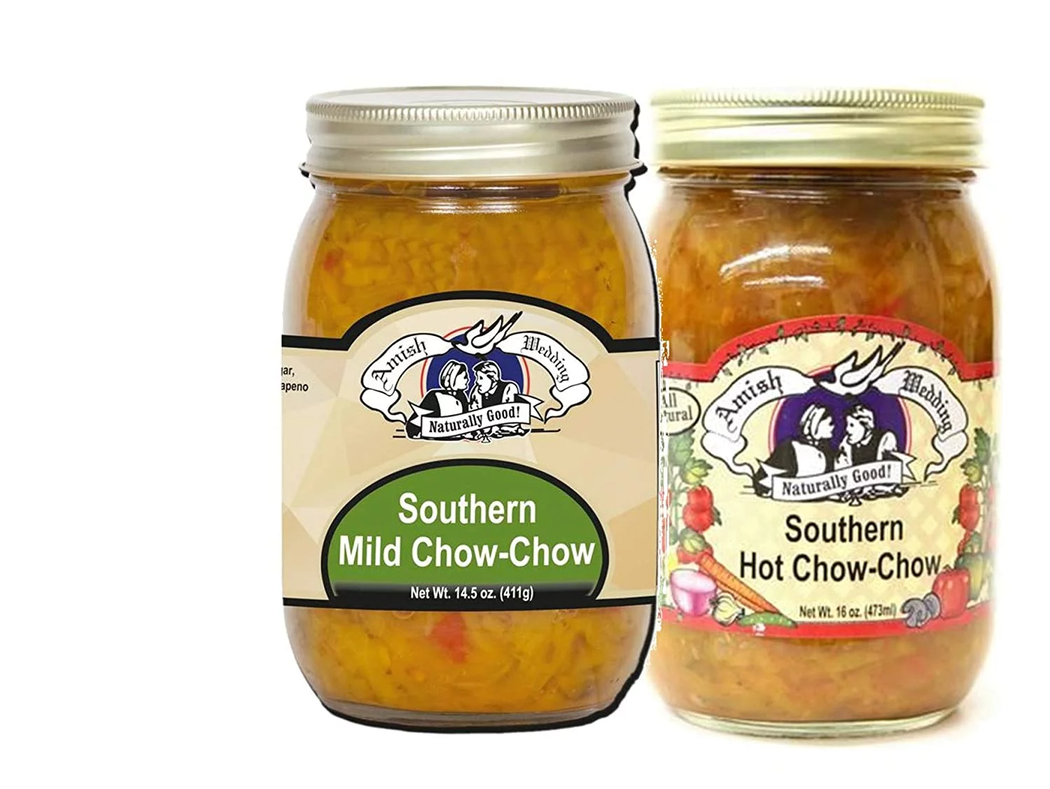 Amish Wedding Southern Style Chow Chow Hot & Mild Variety 2-Pack, 14.5 oz. jars