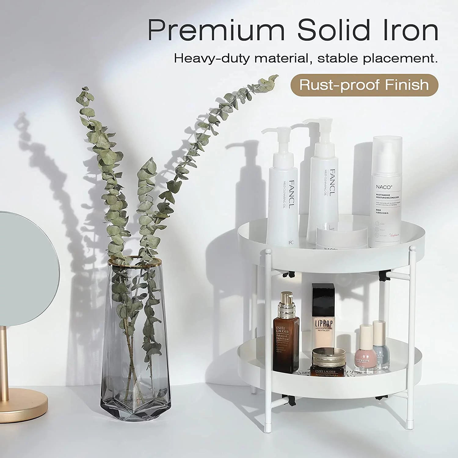 Luxspire 2-Tier Bathroom Countertop Organizer, Bathroom Vanity Trays 2-Tier, Detachable Countertop Organizer Shelves Serving Tray, Dresser Makeup Storage Sink Kitchen Spice Rack Perfume Tray, White