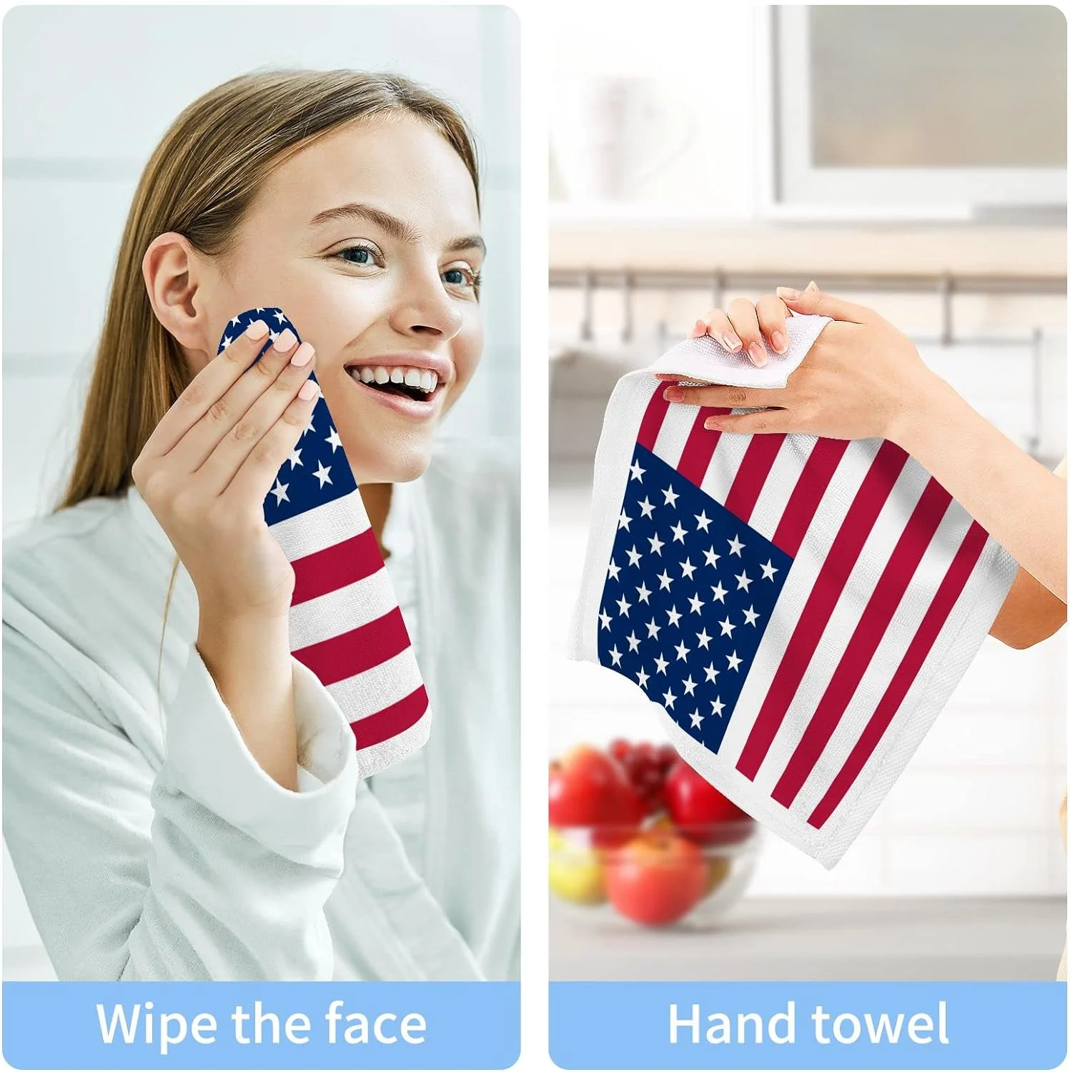 GZHJMY American Flag Wash Cloths 4 Pack - 12 x 12 Inch Super Super Soft Washcloths for Your Face and Body - 100% Cotton Absorbent Baby Face Towel