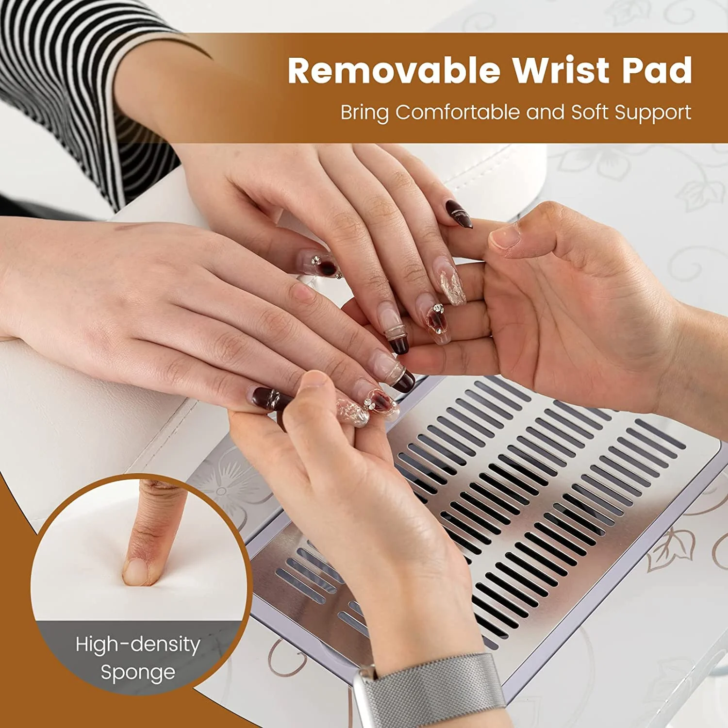 YiSHOP Nail Table for Nail Tech, Portable Manicure Table with Electric Dust Collector, USB-Plug LED Lamp, Wrist Rest, 4 Lockable Wheels, Foldable Nail Desk with Carry Bag (Black)