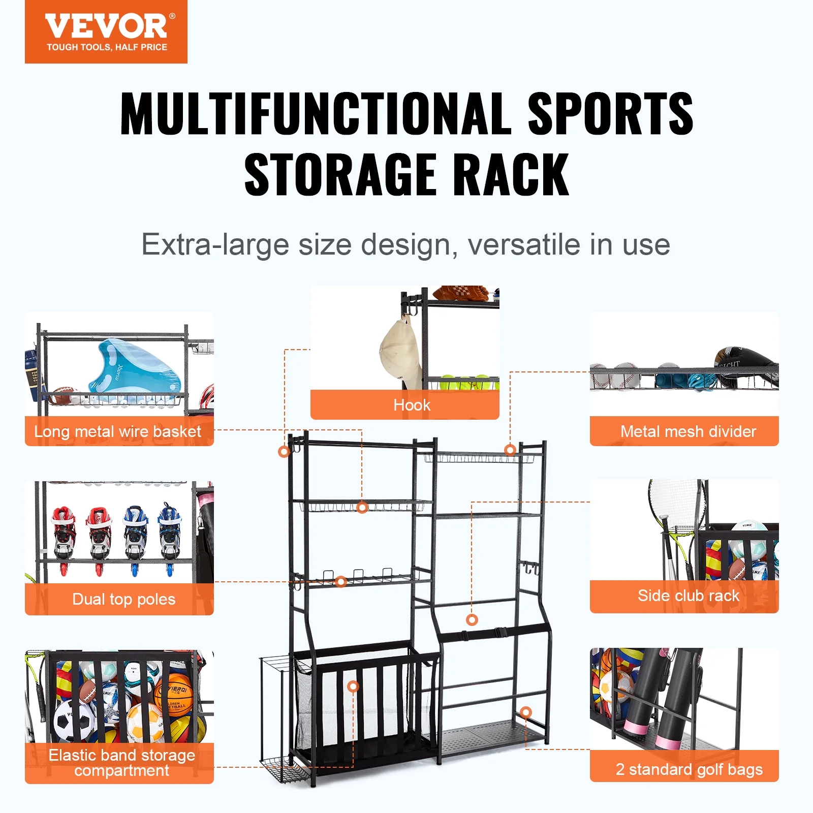 SKYSHALO Golf Storage Garage Organizer 2 Golf Bag Stand Holder Club Rack Ball Cart