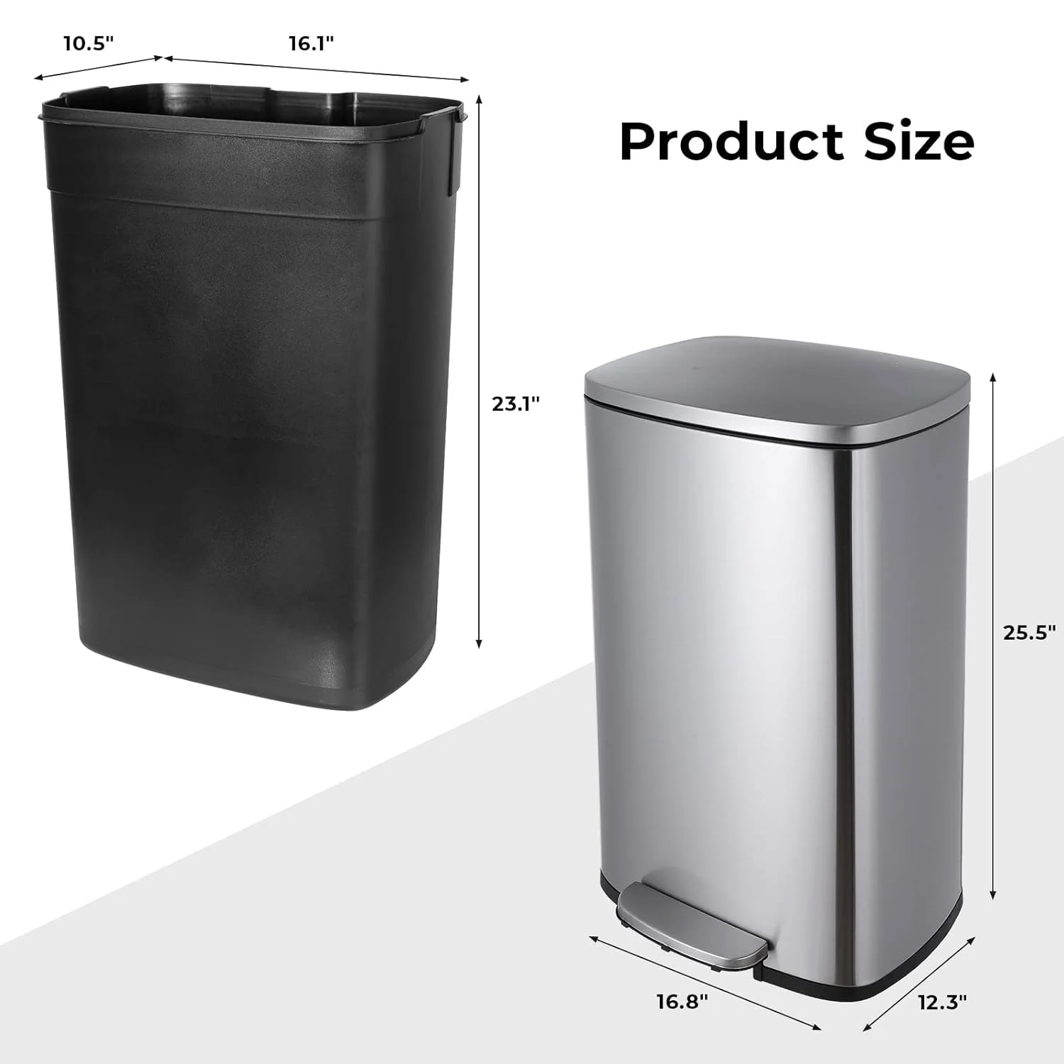 U-SHARE  13.2 Gallon Step Trash Can, Stainless Steel Garbage Bin, Soft-Close Rubbish Bin with Removable Plastic Inner Bucket, Fingerprint-Proof, Lid Dustbin, Suit for Kitchen Home (50L, White)