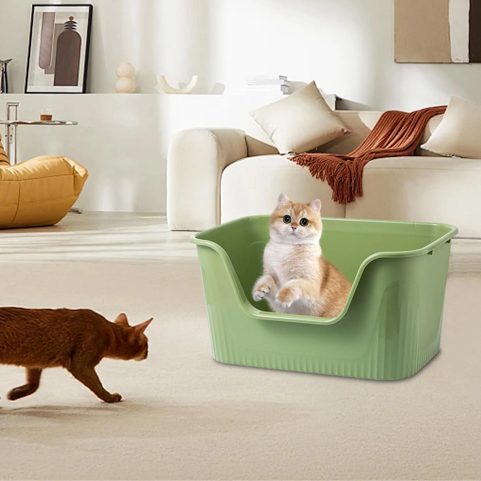Toysmith Open Cats es Front Opening Bedpan Easy Access High Sided Cat Toilet Sandbox Semi Enclosed Pet Litter Pan Green S