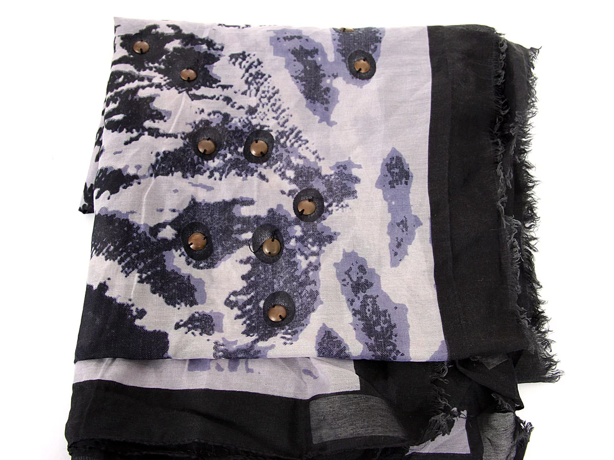 Women's Abstract Print Polyester Scarf with Studs Grey Scarf Wrap 40 x 70 inches