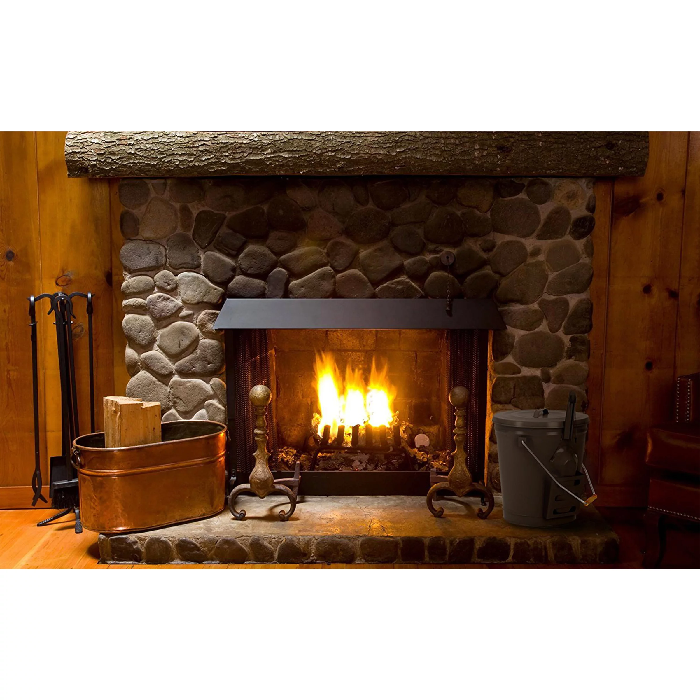 Home-Complete 4.75-Gallon Metal Ash Bucket with Lid and Shovel (Black)