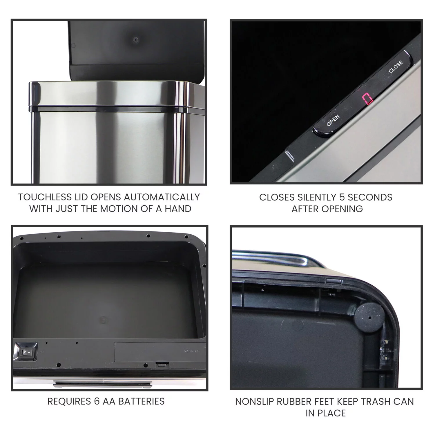 Hanover Trash Can Garbage Bin, Fingerprint resistant, Soft Close, Sensor Lid, 50 Liter/13.2 Gallon