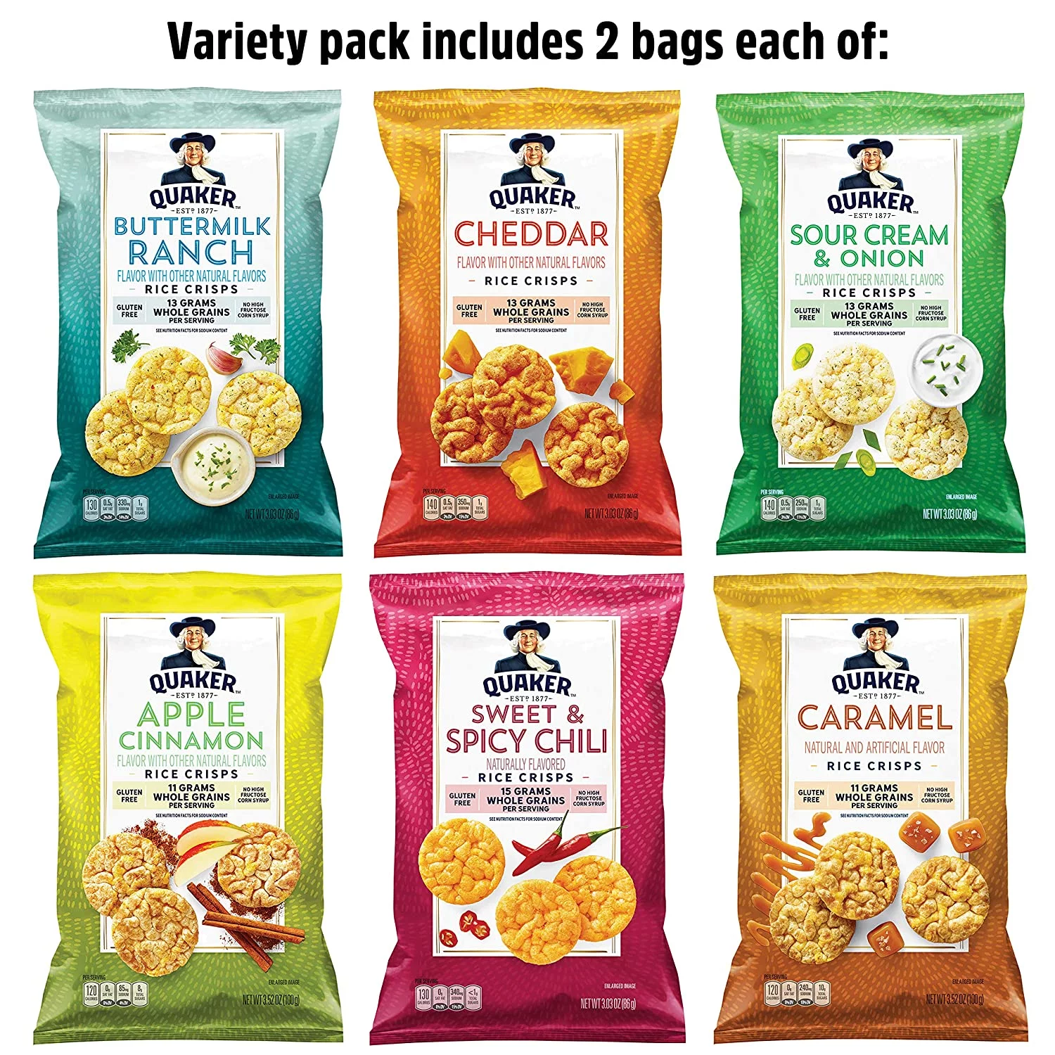 Quaker Rice Crisps, 6 Flavor Variety Pack, 12 Count Box
