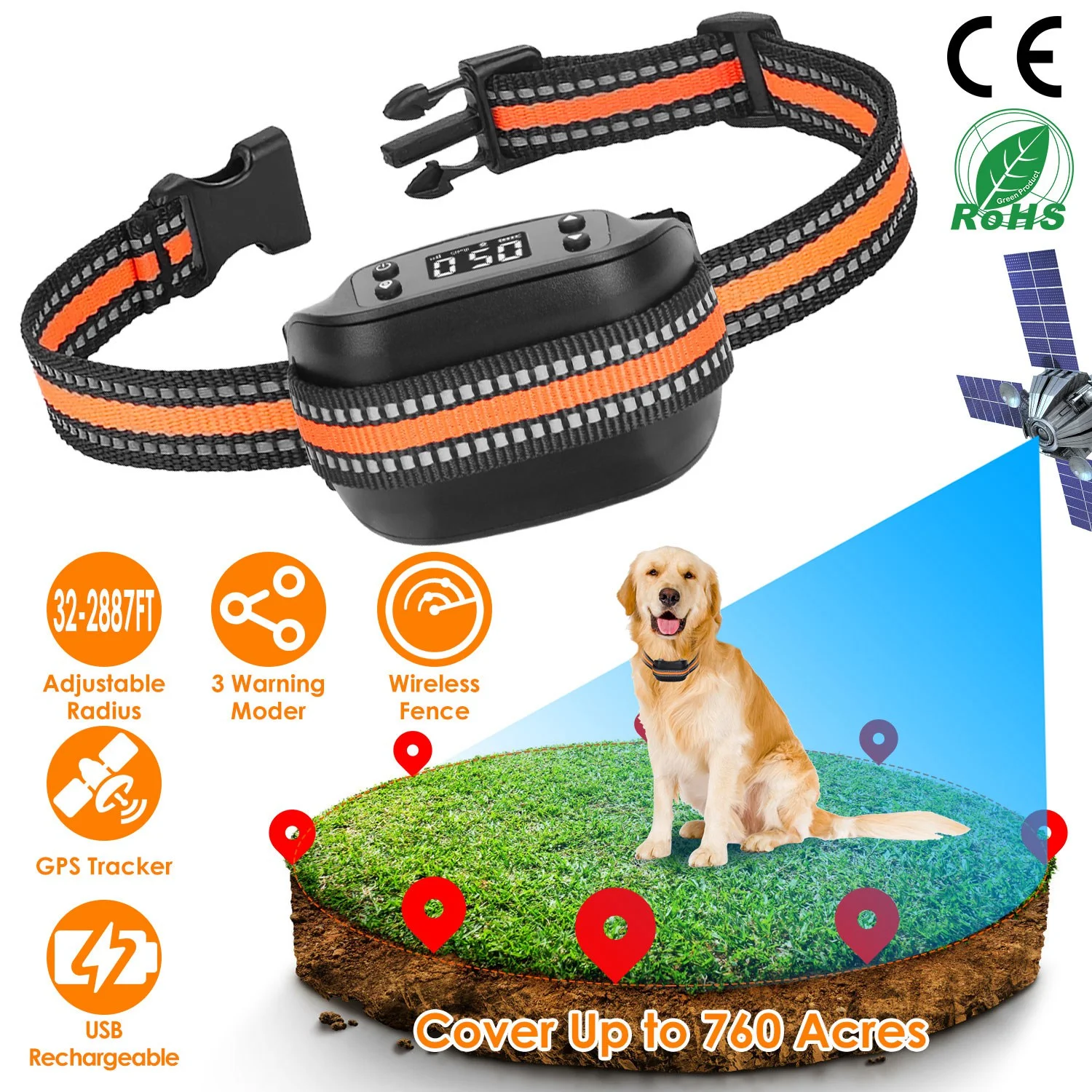 iMounTEK 2 in 1 Wireless Dog Fence GPS Dog Collar with 32-2887FT Radius IPX6 Waterproof for Small Medium Large Dogs, Black