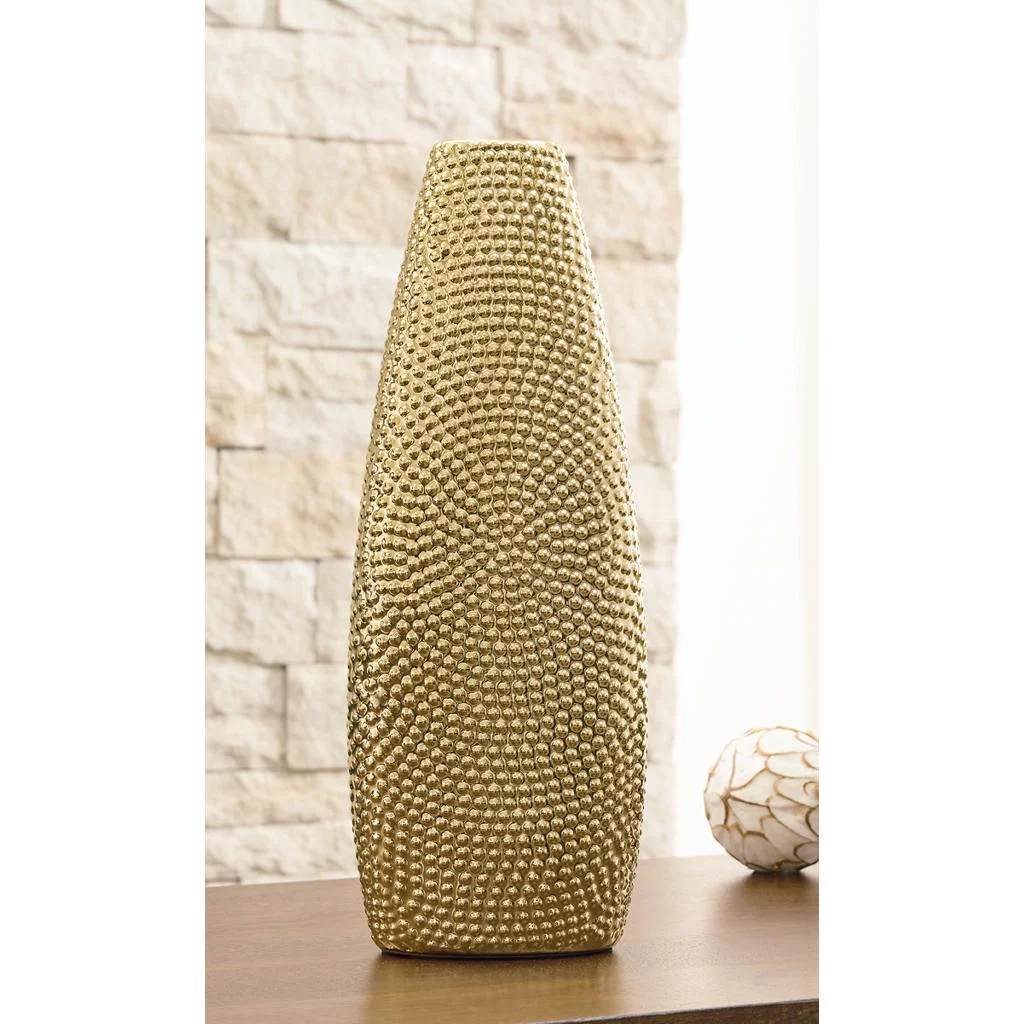 Signature Design by Ashley Contemporary Efim Vase  Gold Finish