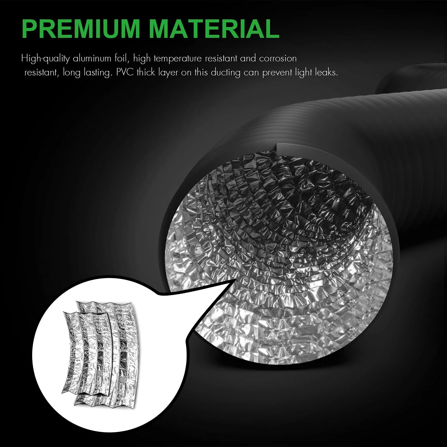 iPower Flexible 12 Inch 8 Feet Aluminum Ducting 4 Layer Protection Dryer Vent Hose for HVAC Heating Cooling Ventilation and Exhaust,Black