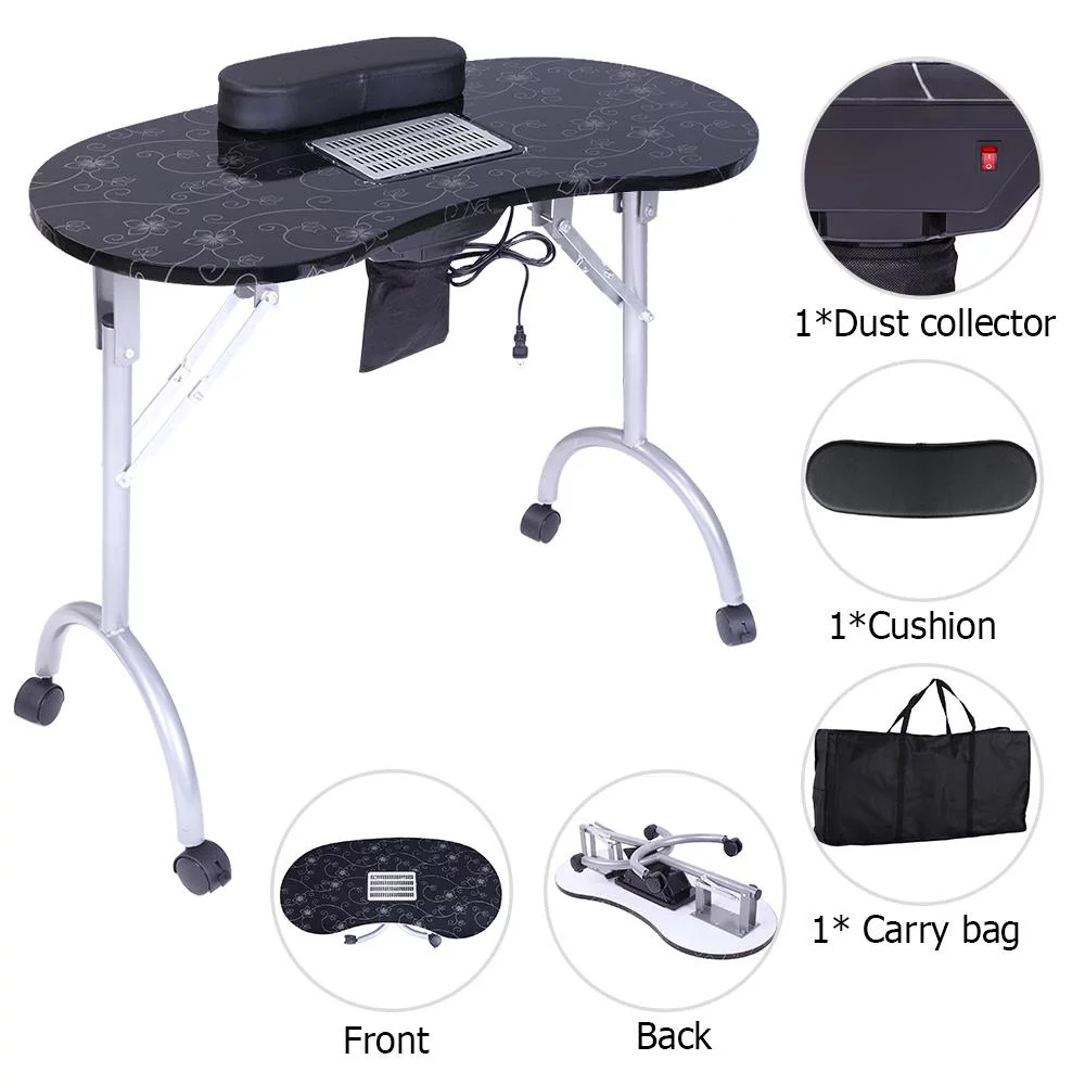Zimtown Portable Manicure Table Foldable Nail Desk with Dust Collector, for Technician Spa Salon Workstation