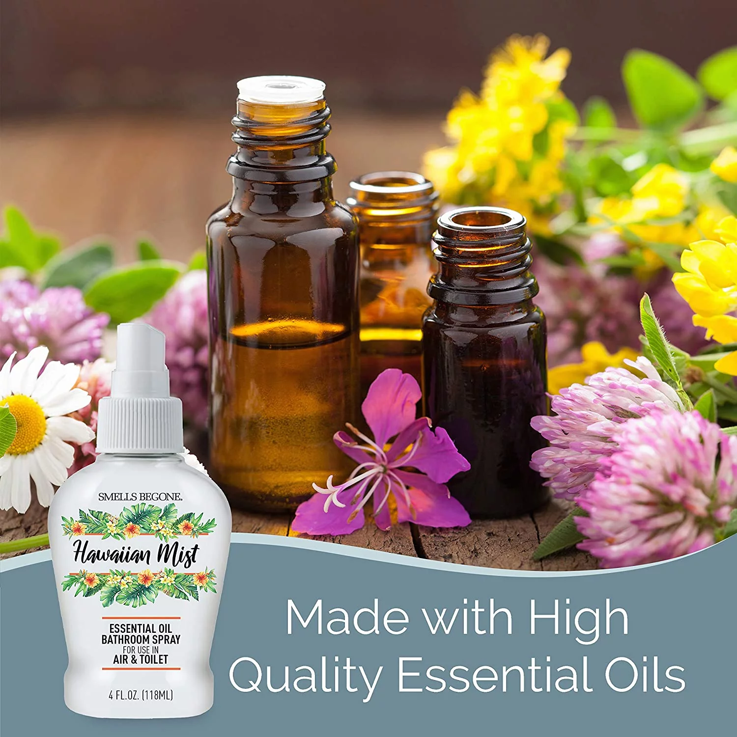 SMELLS BEGONE Essential Oil Air Freshener Bathroom Spray - Hawaiian Mist - 4 Ounce