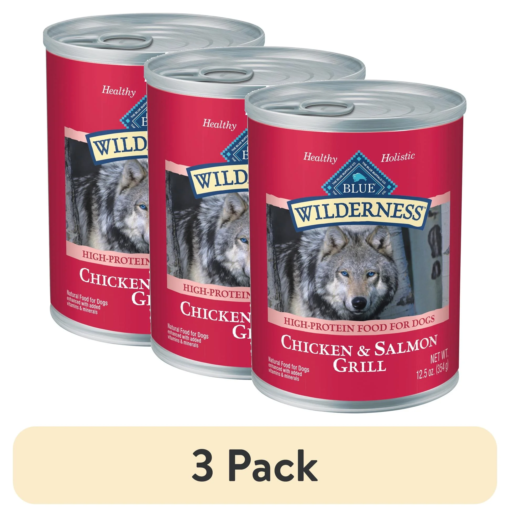 (3 pack) Blue Buffalo Wilderness High Protein, Natural Adult Wet Dog Food, Salmon & Chicken Grill 12.5-oz Can