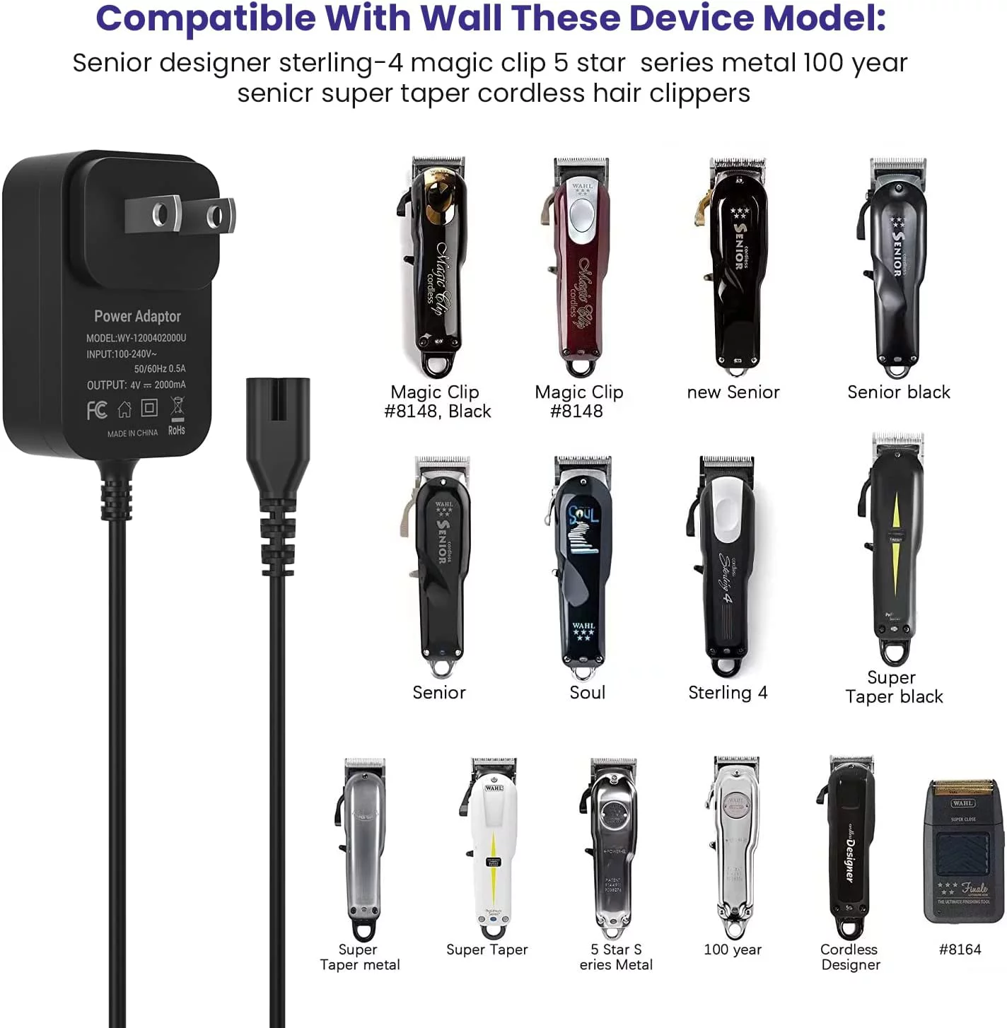 for Wahl Magic Clip Cordless XXSZHY 4V Charger Cord for Wahl Clippers Charger, Wahl Shaver 8591/8504/8164/8148, Wahl 1919 100 Year Hair Clipper, Wahl 5-Star Magic Clip Cordless Shavers