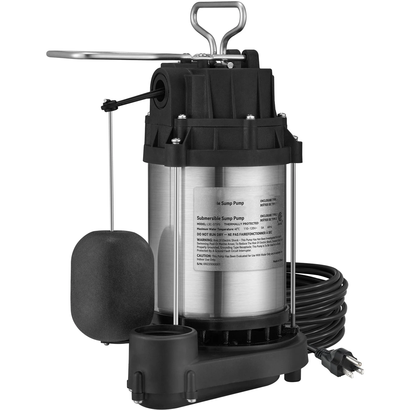 BENTISM Submersible Sump Pump Water Pump 1/2 HP 4320GPH Cast Iron Steel Basement