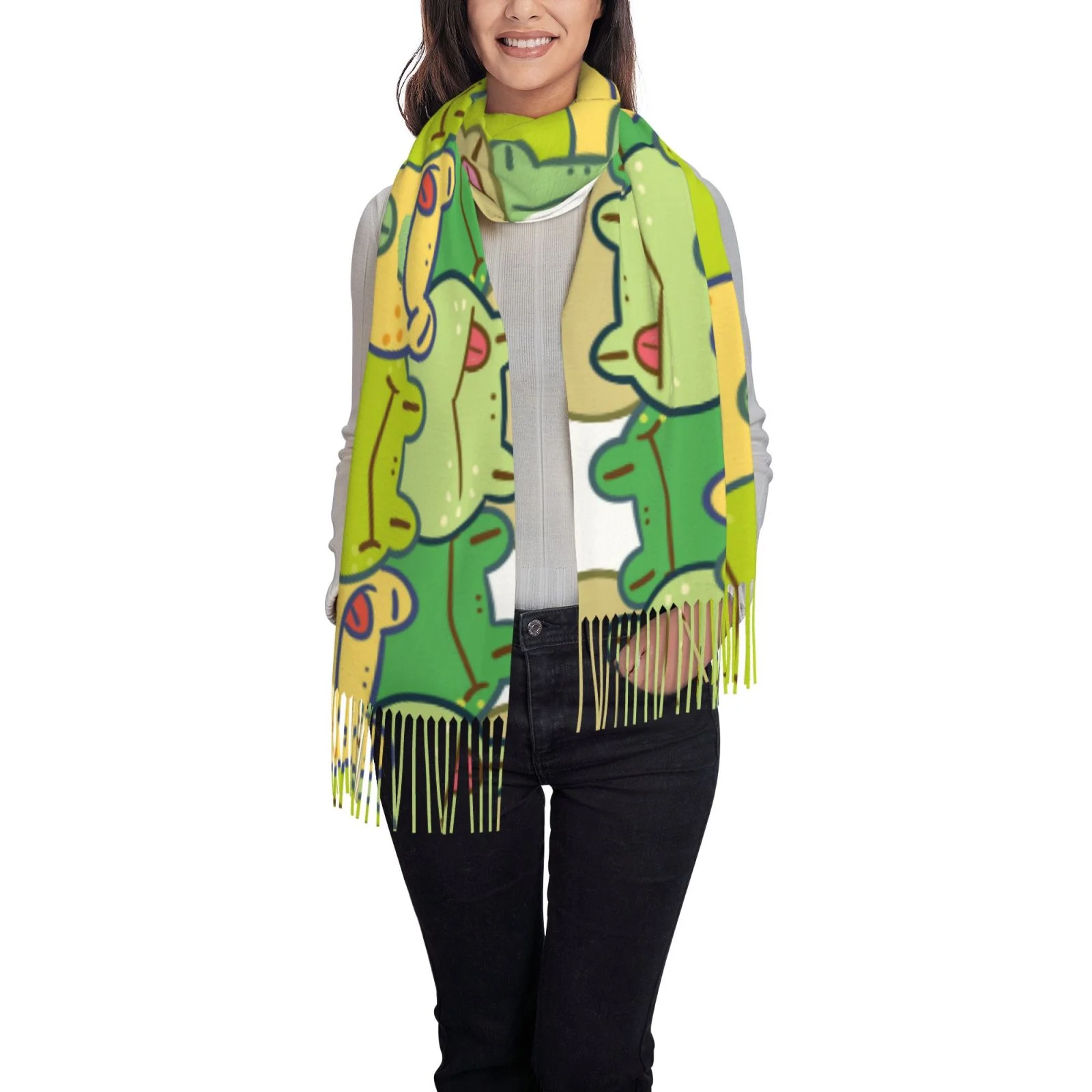Ocsxa Scarf Shawl Wraps For Women Soft Cashmere Scarf Cartoon Frog Printed Large Blanket Scarf