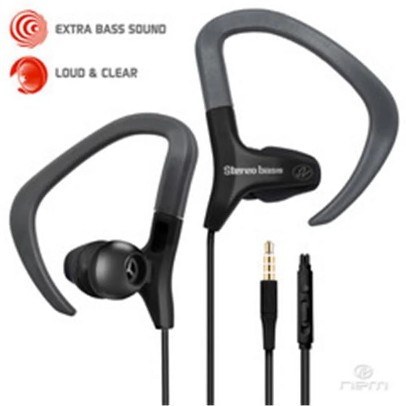 CableWholesale  Sport Over-Ear Clip Earbuds Featuring Microphone with Play, Pause & Call Controls & Slide Volume, Black